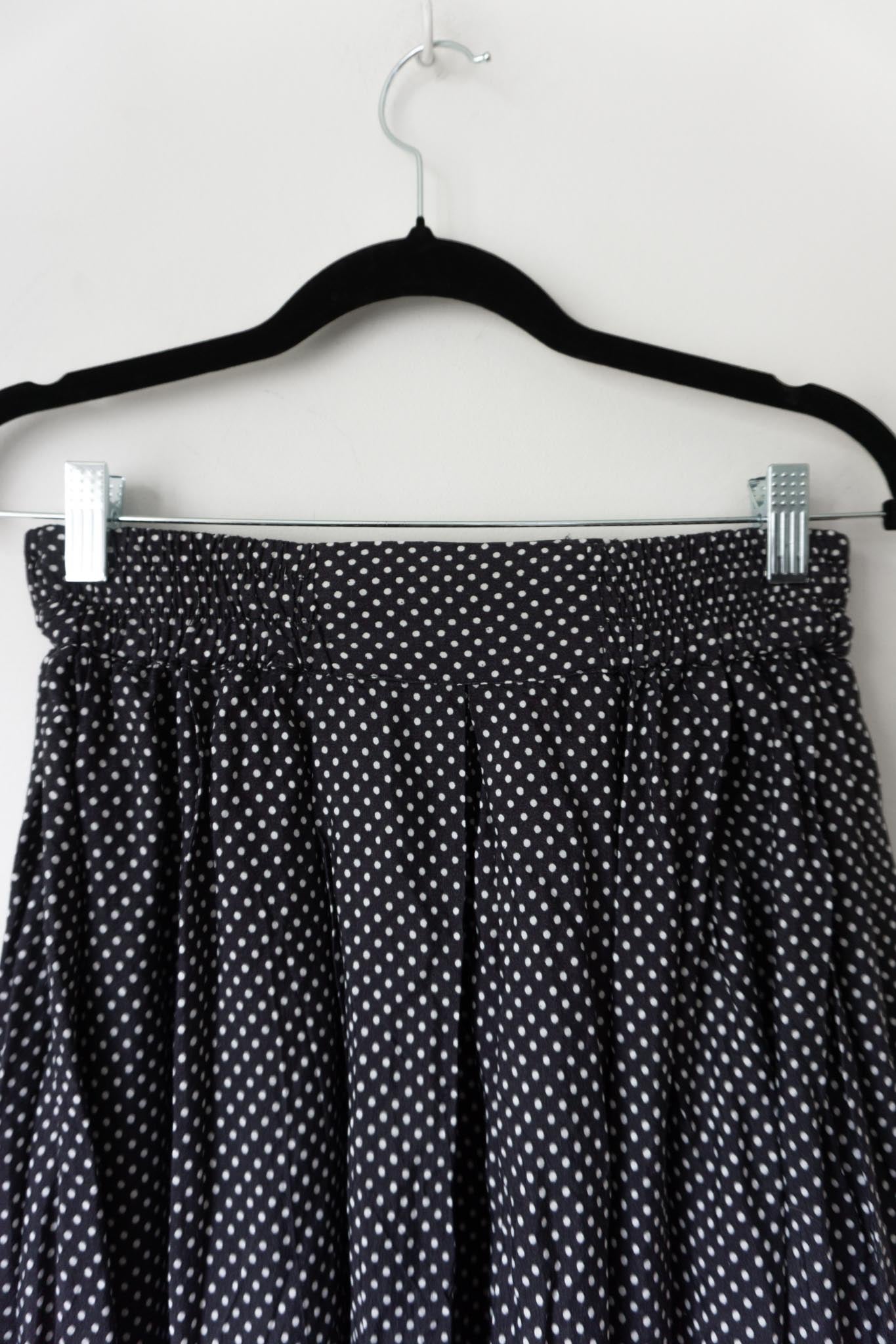 Vintage Midirock mit weißen Polka Dots, Viskose, S–M
