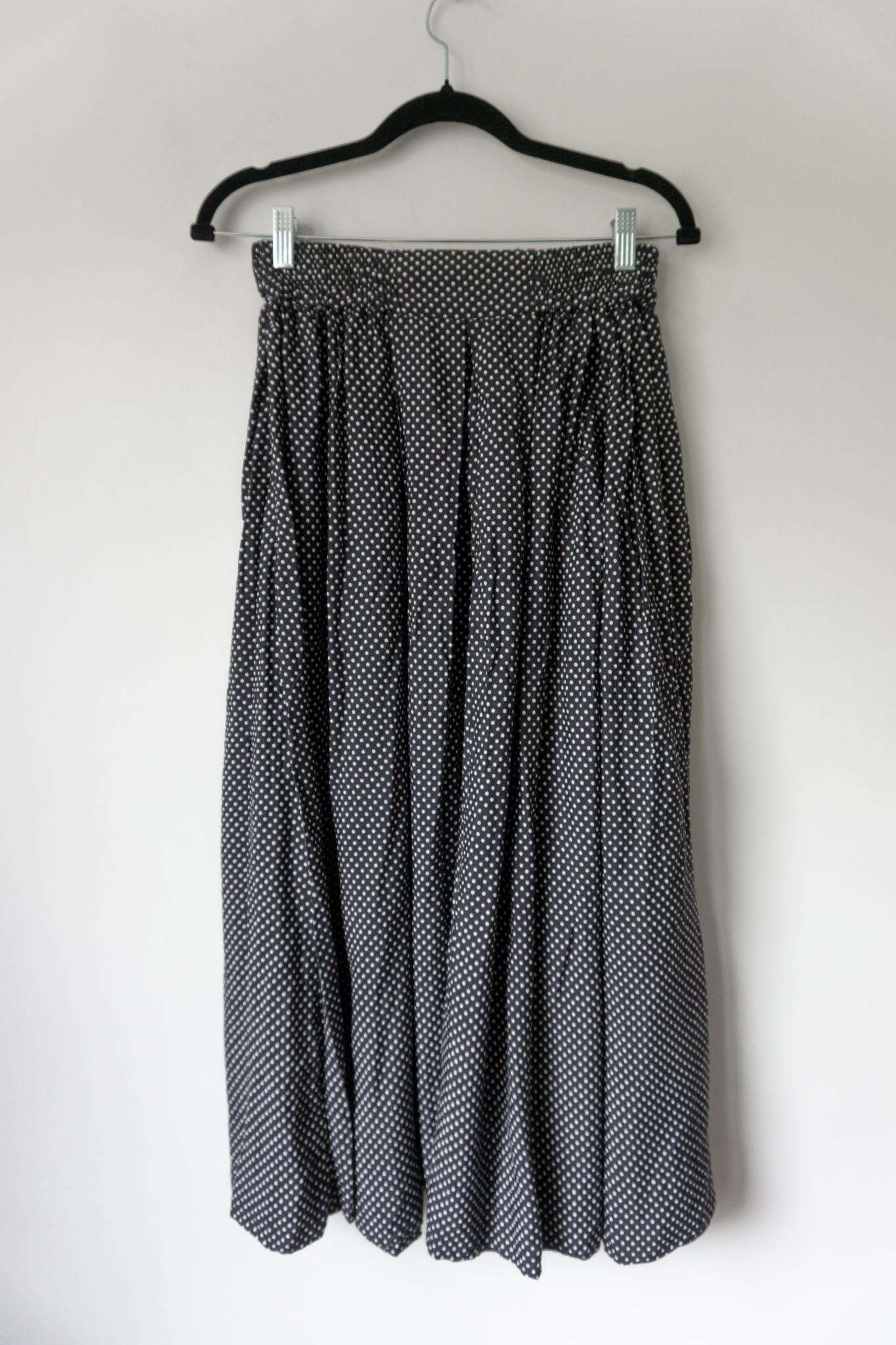 Vintage Midirock mit weißen Polka Dots, Viskose, S–M