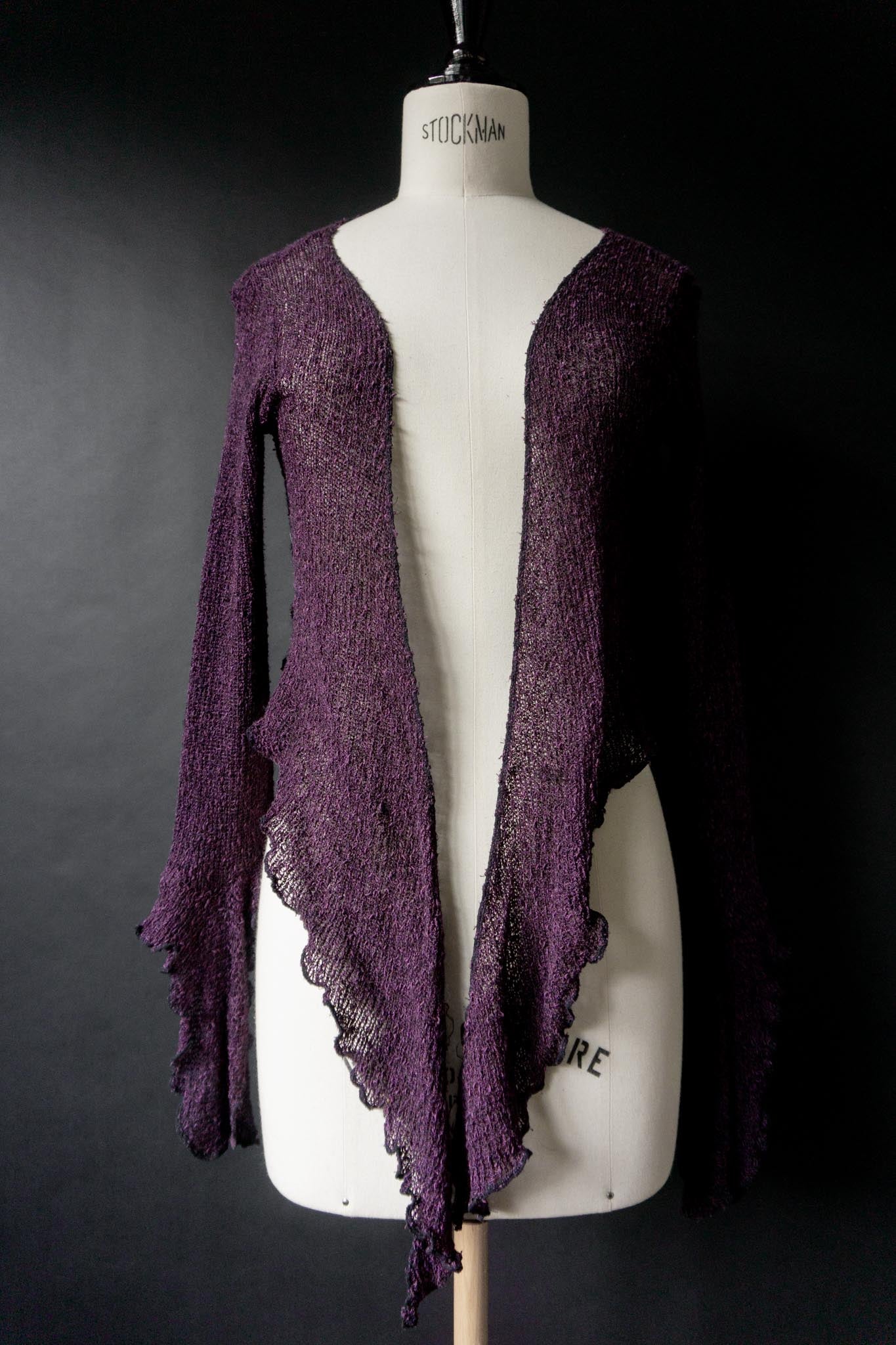 Vintage Wickelbolero, Purple, Rayon mit Glockenärmeln, XS–M
