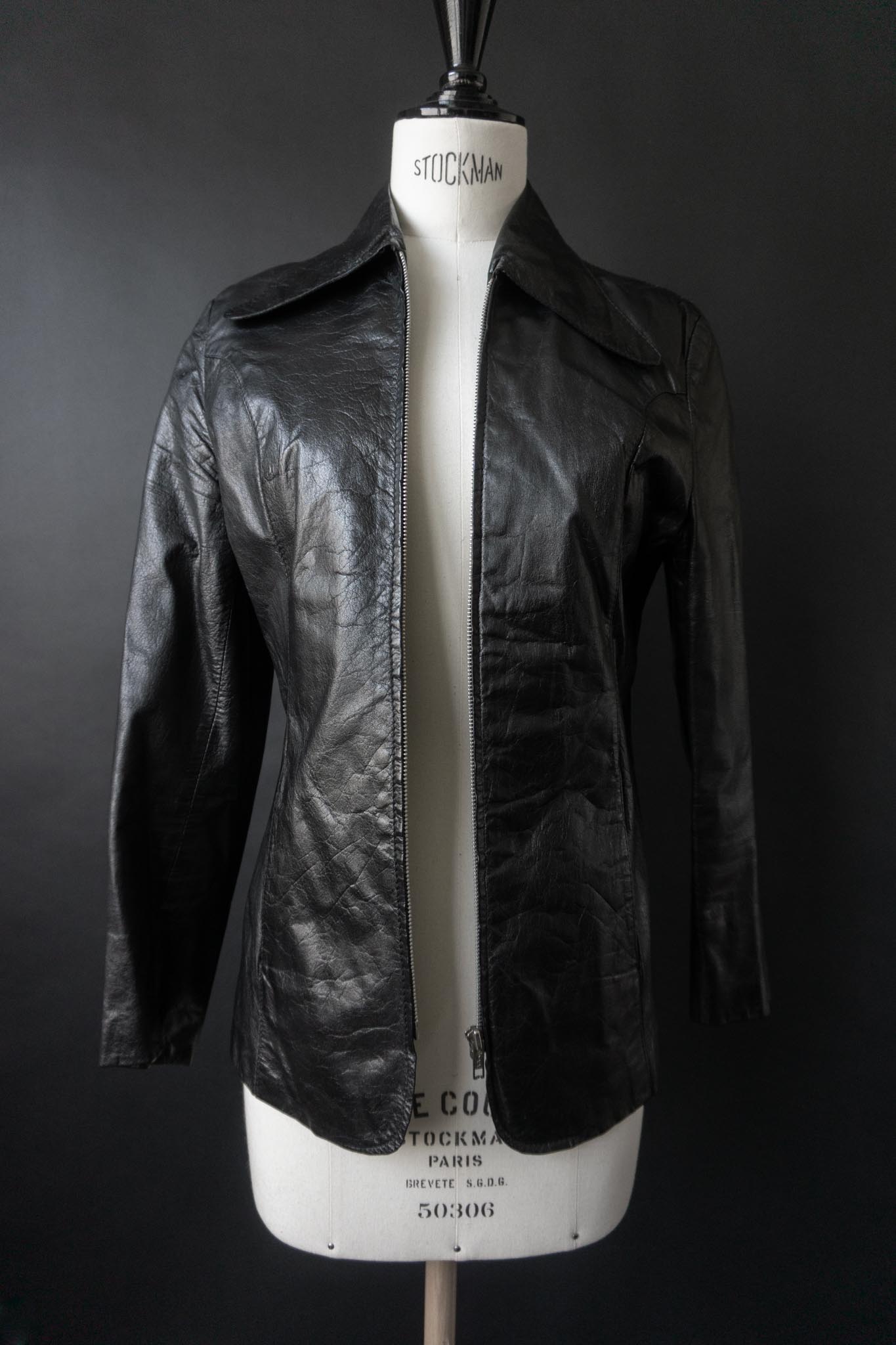 Vintage 70s Lederjacke Echtleder, Zipper, S–M