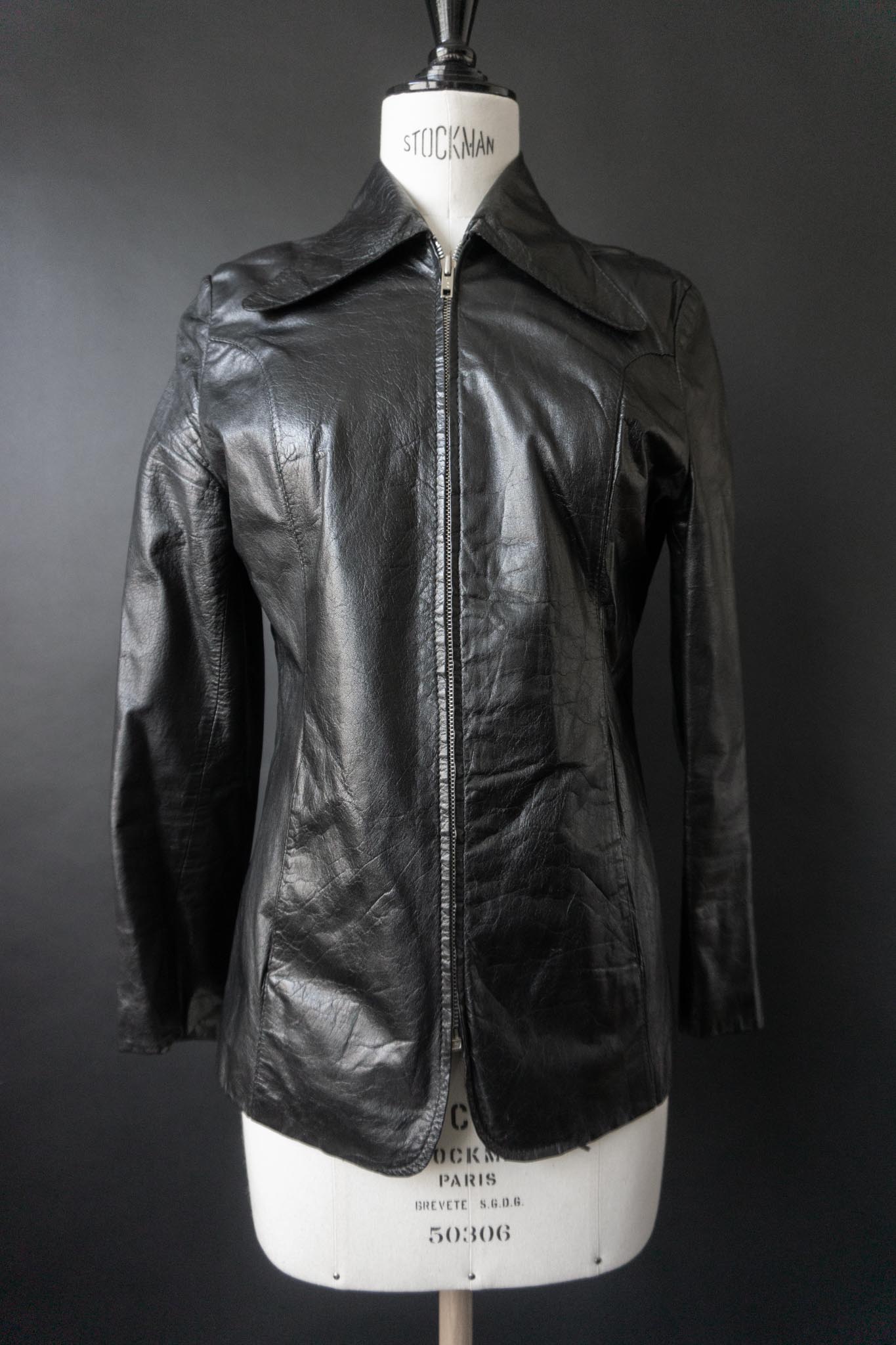 Vintage 70s Lederjacke Echtleder, Zipper, S–M