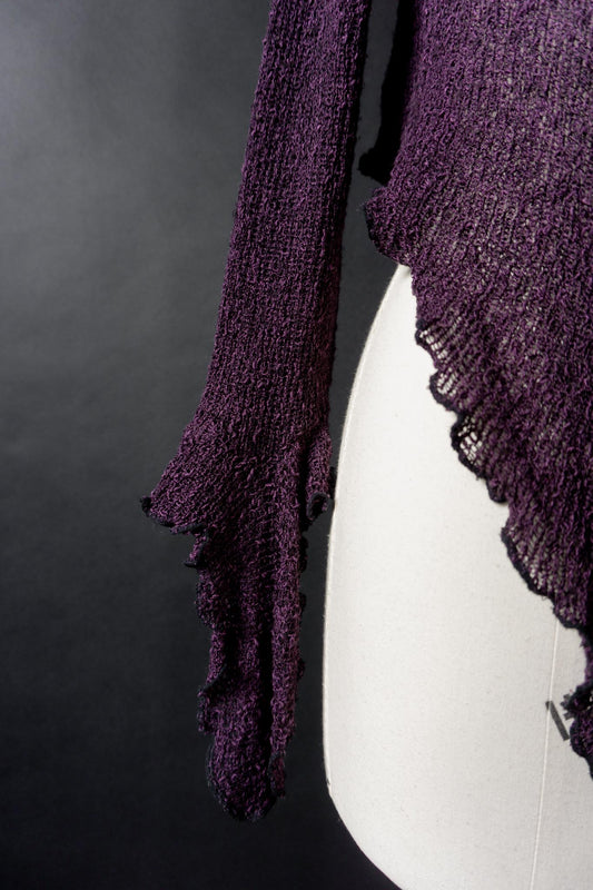 Vintage Wickelbolero, Purple, Rayon mit Glockenärmeln, XS–M