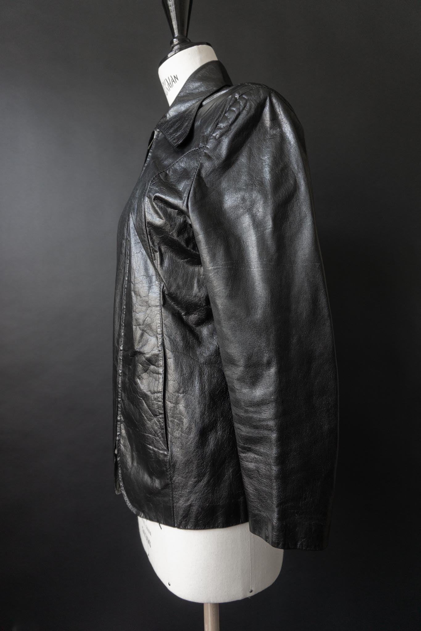 Vintage 70s Lederjacke Echtleder, Zipper, S–M
