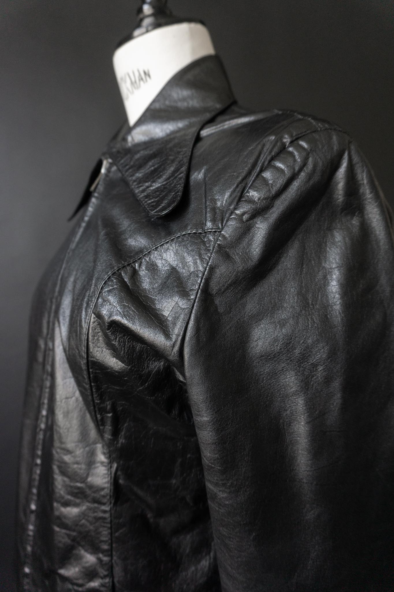 Vintage 70s Lederjacke Echtleder, Zipper, S–M
