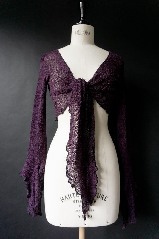 Vintage Wickelbolero, Purple, Rayon mit Glockenärmeln, XS–M
