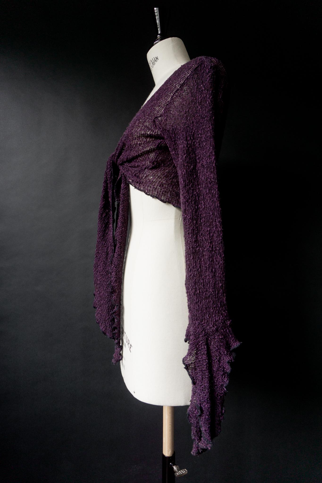 Vintage Wickelbolero, Purple, Rayon mit Glockenärmeln, XS–M