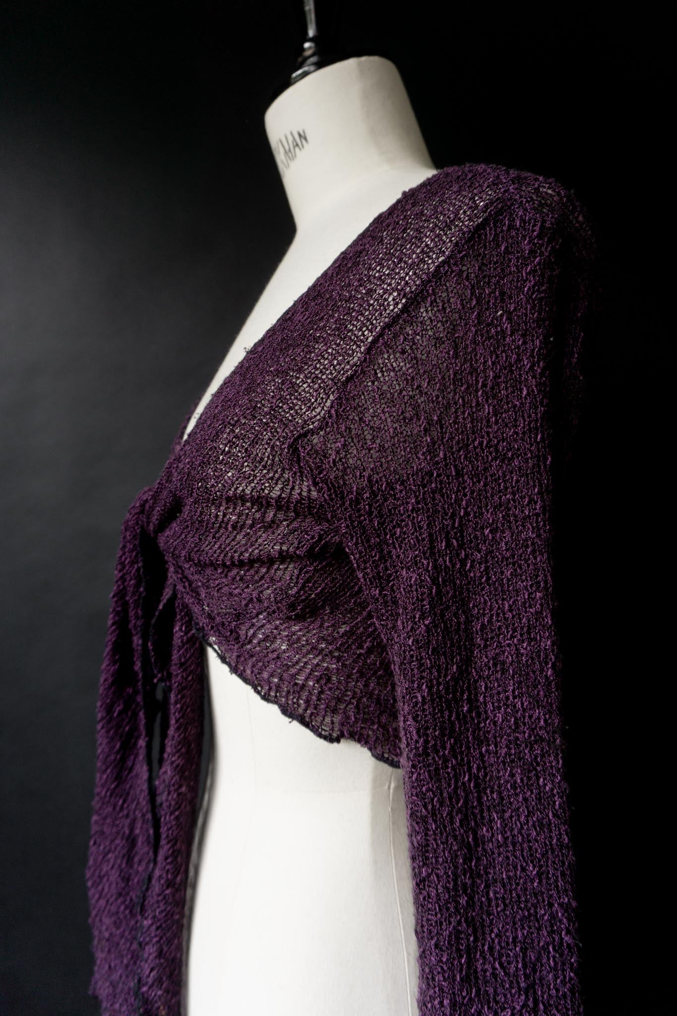 Vintage Wickelbolero, Purple, Rayon mit Glockenärmeln, XS–M