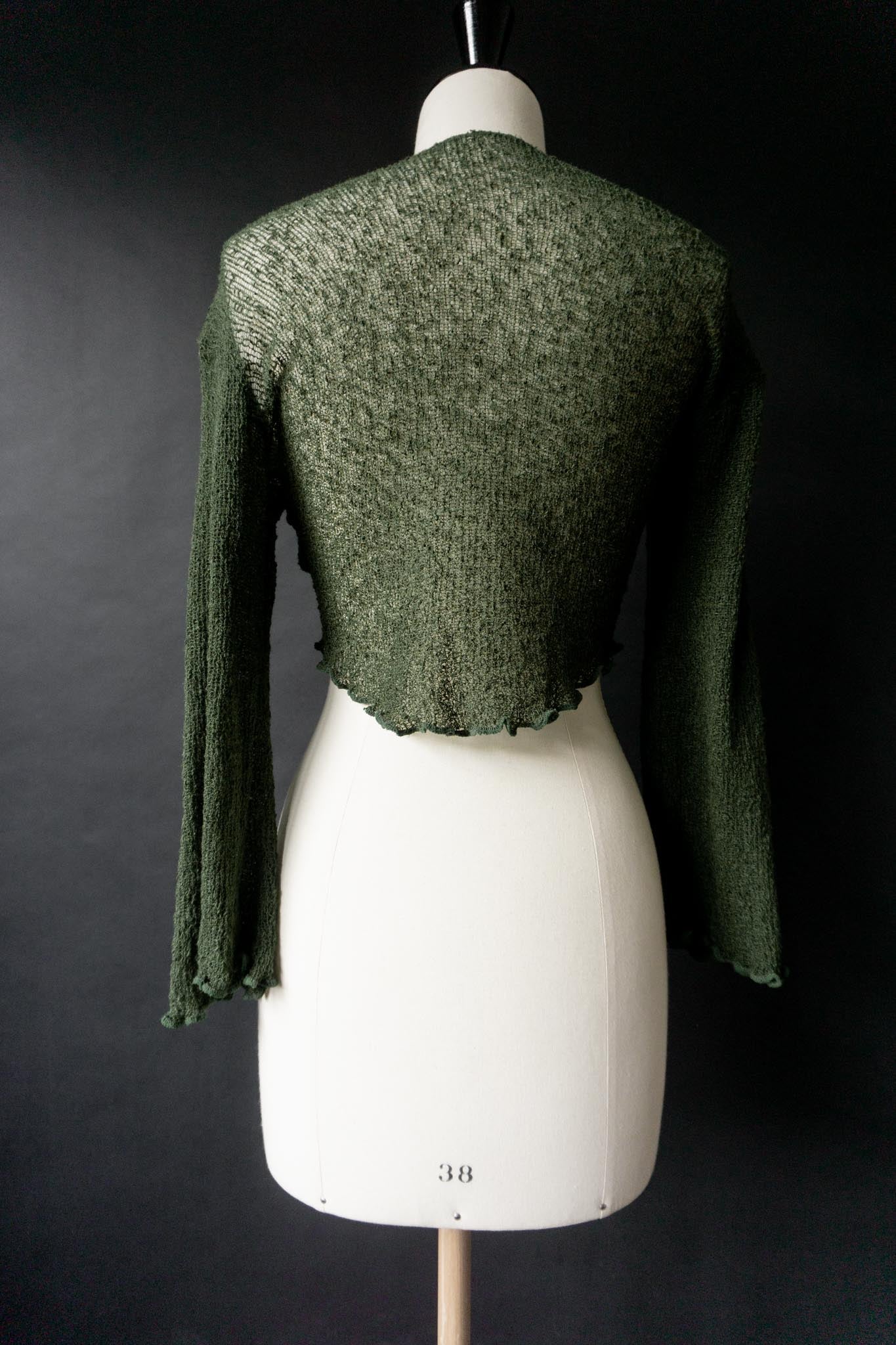 Vintage Wickelbolero, Waldgrün, Rayon mit Glockenärmeln, XS–M