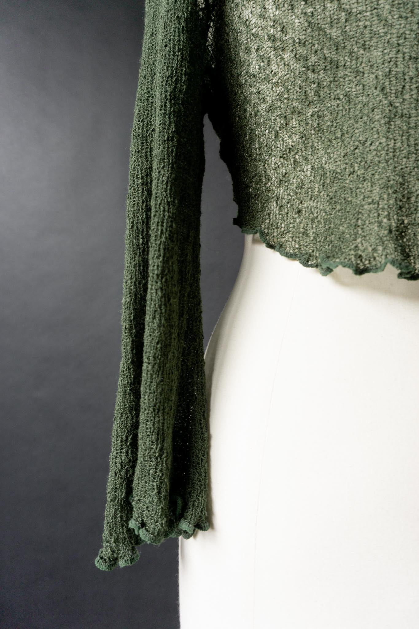 Vintage Wickelbolero, Waldgrün, Rayon mit Glockenärmeln, XS–M