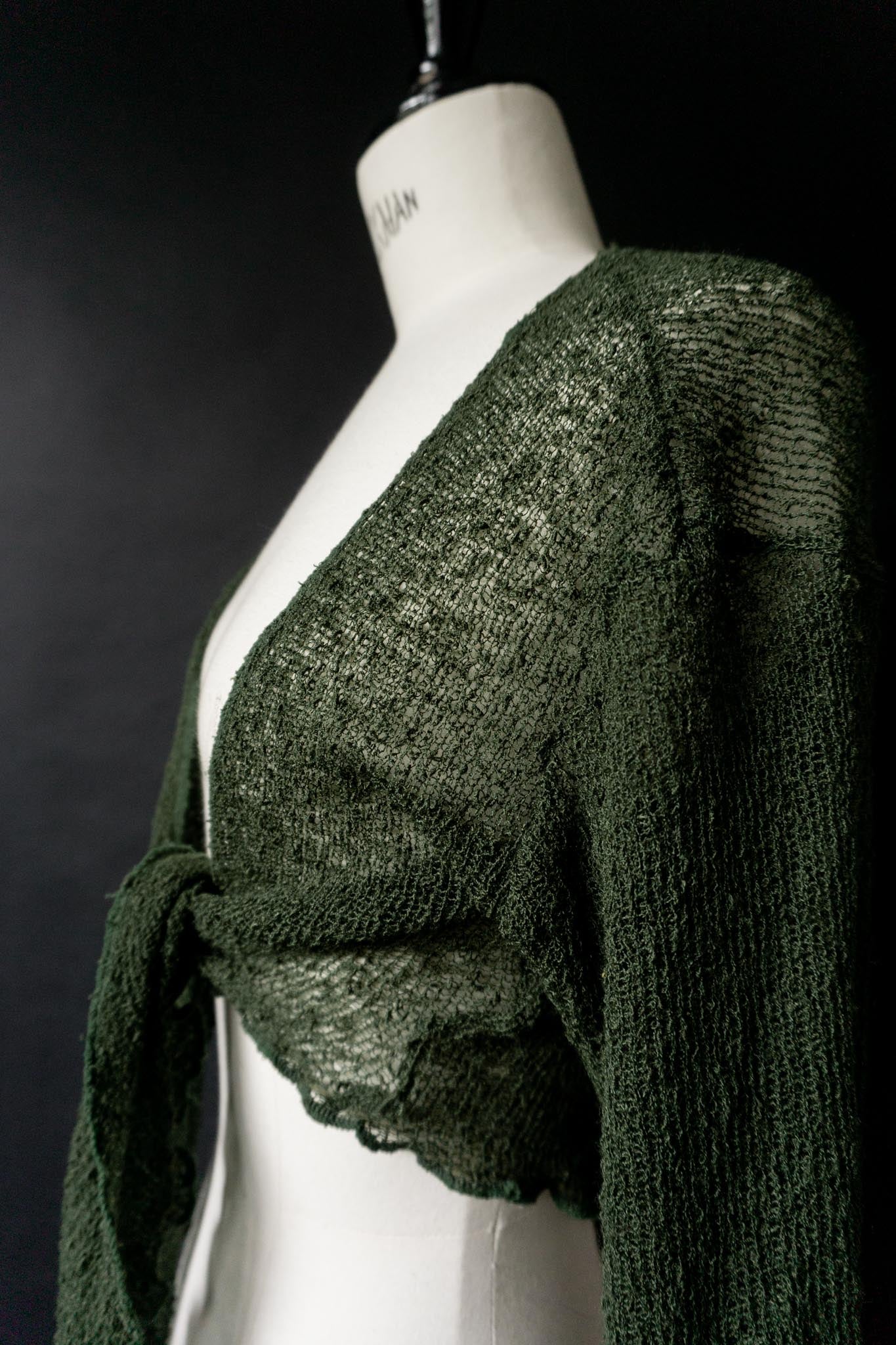 Vintage Wickelbolero, Waldgrün, Rayon mit Glockenärmeln, XS–M