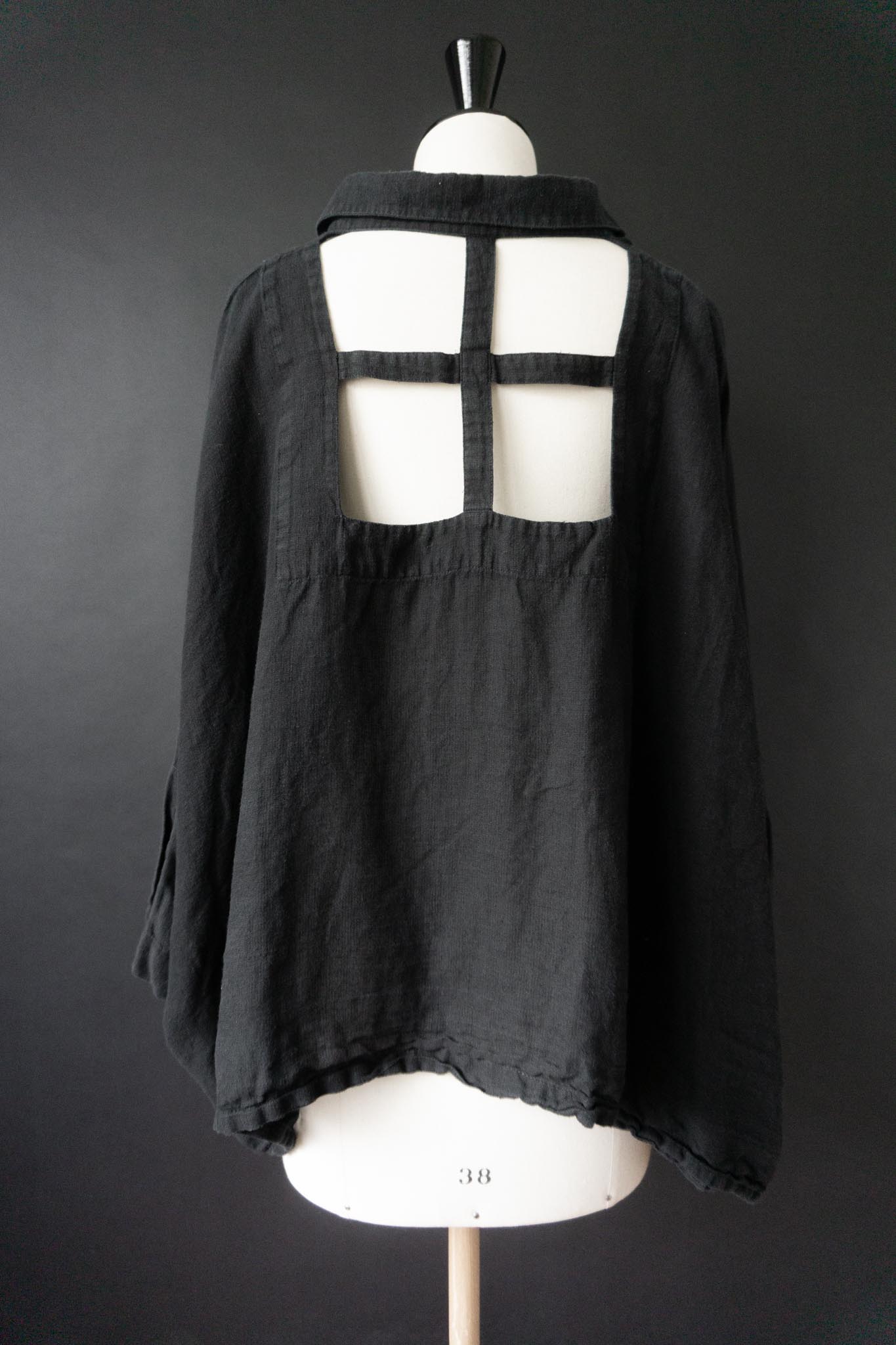 Vintage Cut-Out Bluse, Leinen, M–XL