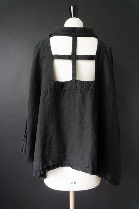 Vintage Cut-Out Bluse, Leinen, M–XL