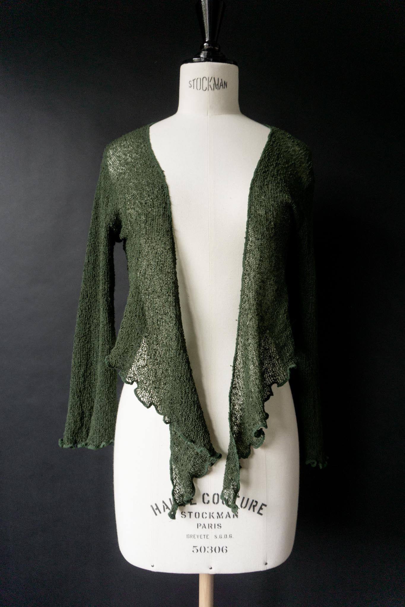 Vintage Wickelbolero, Waldgrün, Rayon mit Glockenärmeln, XS–M