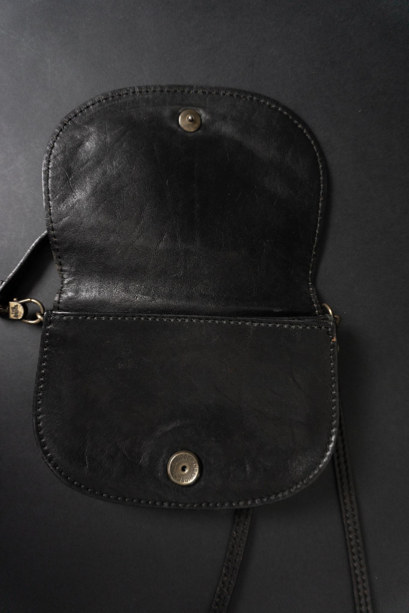 The Bridge Vintage Echtleder Umhängetasche Schwarz Made in Italy