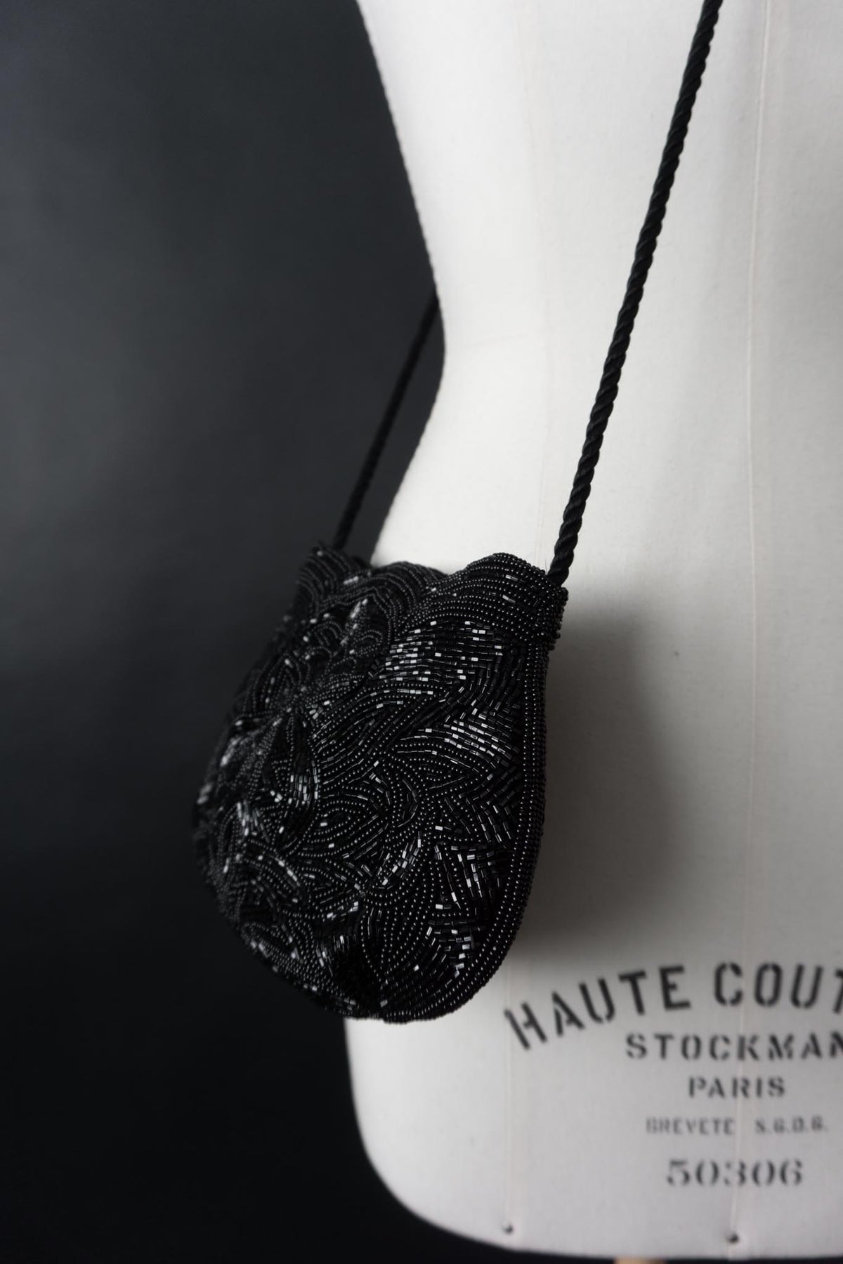 Vintage Perlenstickerei Abendtasche Schwarz