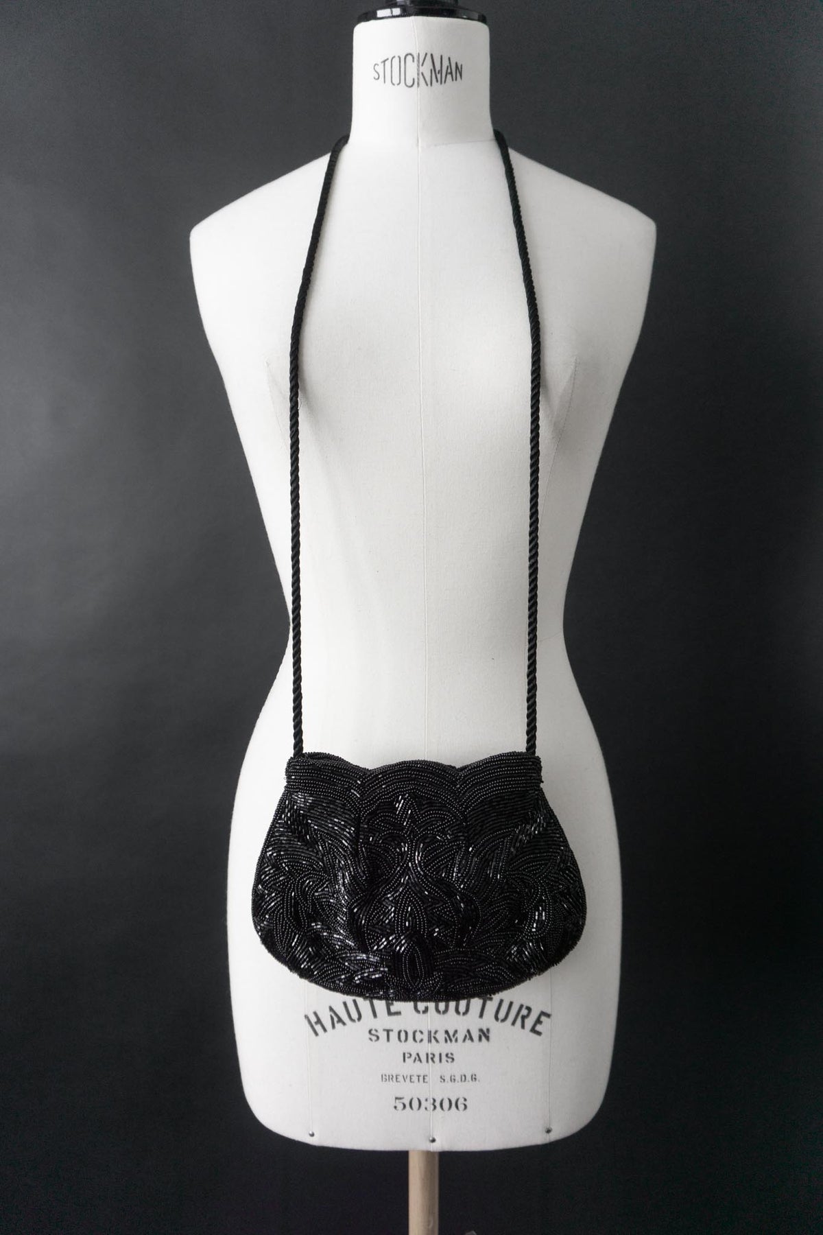 Vintage Perlenstickerei Abendtasche Schwarz