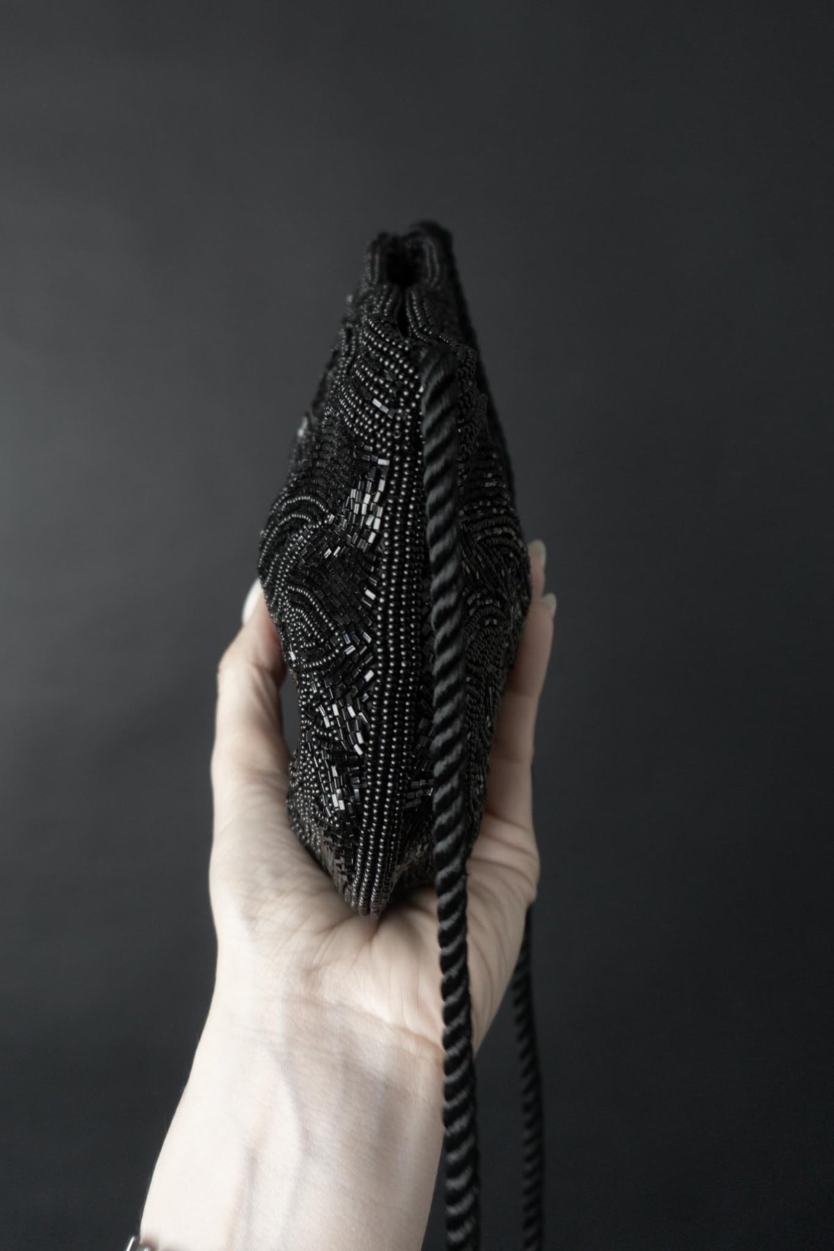 Vintage Perlenstickerei Abendtasche Schwarz