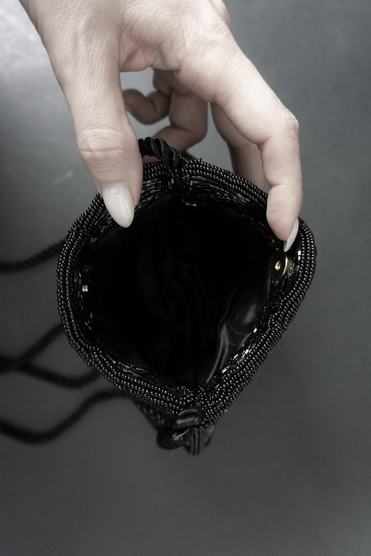 Vintage Perlenstickerei Abendtasche Schwarz