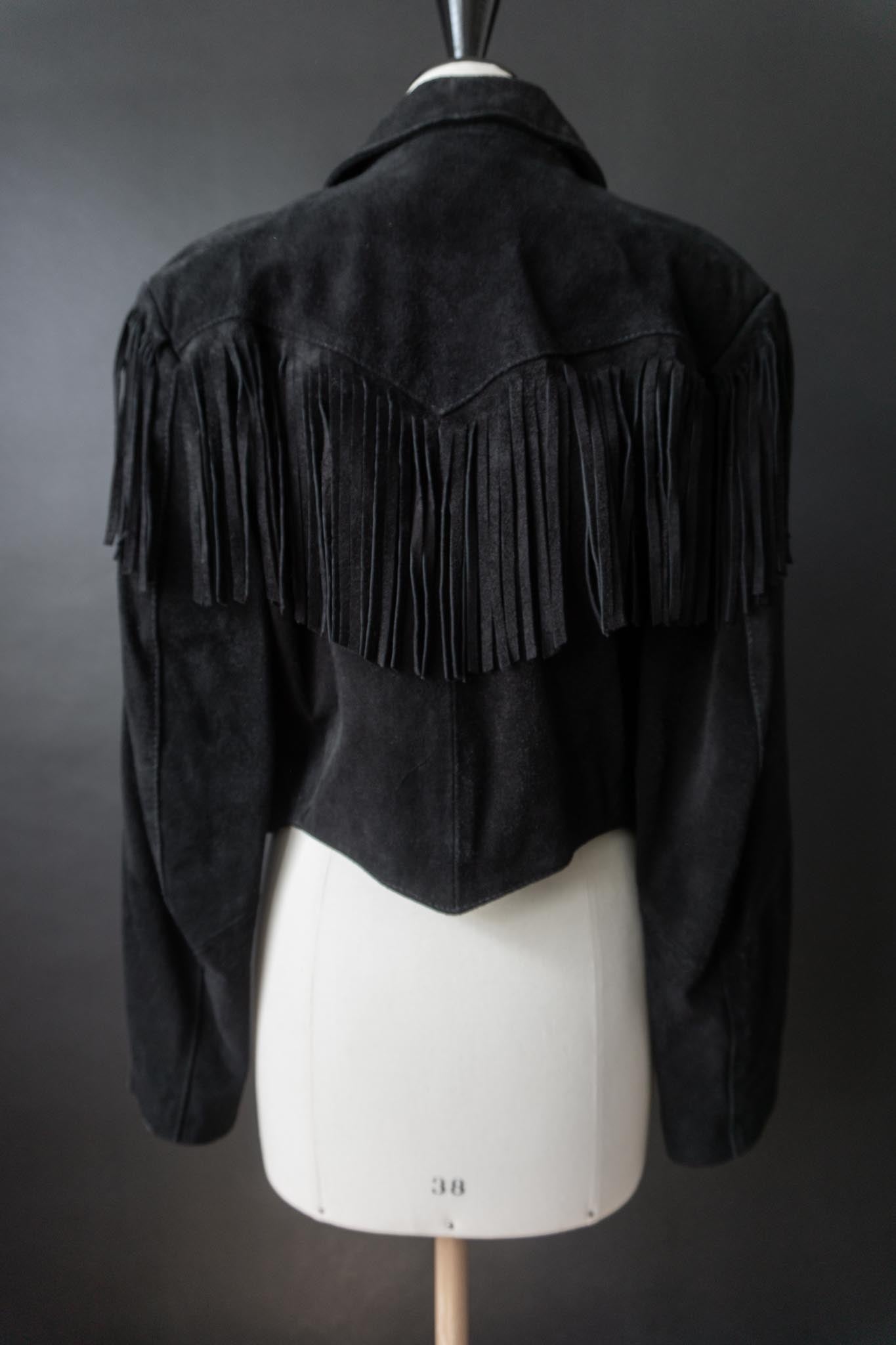 Vintage Wildlederjacke mit Fransen | Western trifft Gothic, S–M