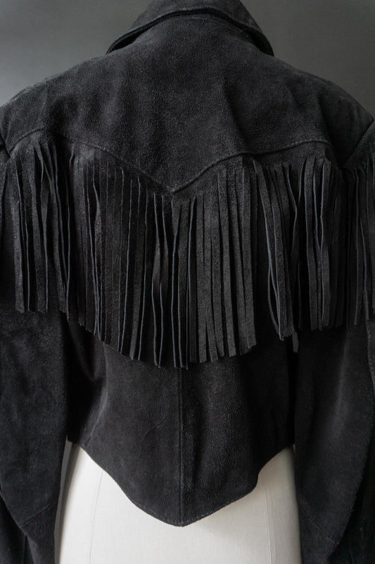 Vintage Wildlederjacke mit Fransen | Western trifft Gothic, S–M