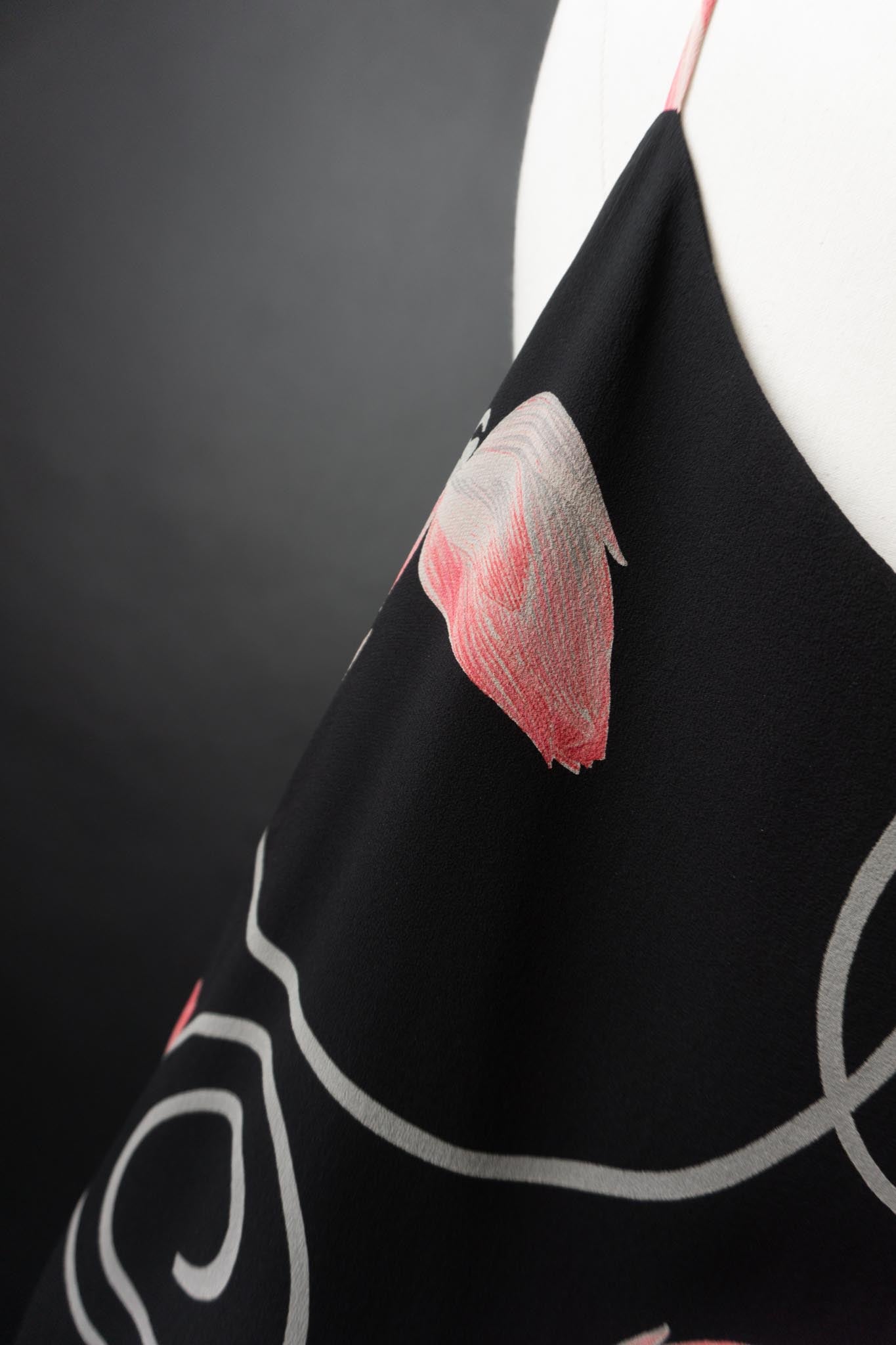 Vintage 90s Set: Rock & Top, Pure Silk, dark flowers, M–XL