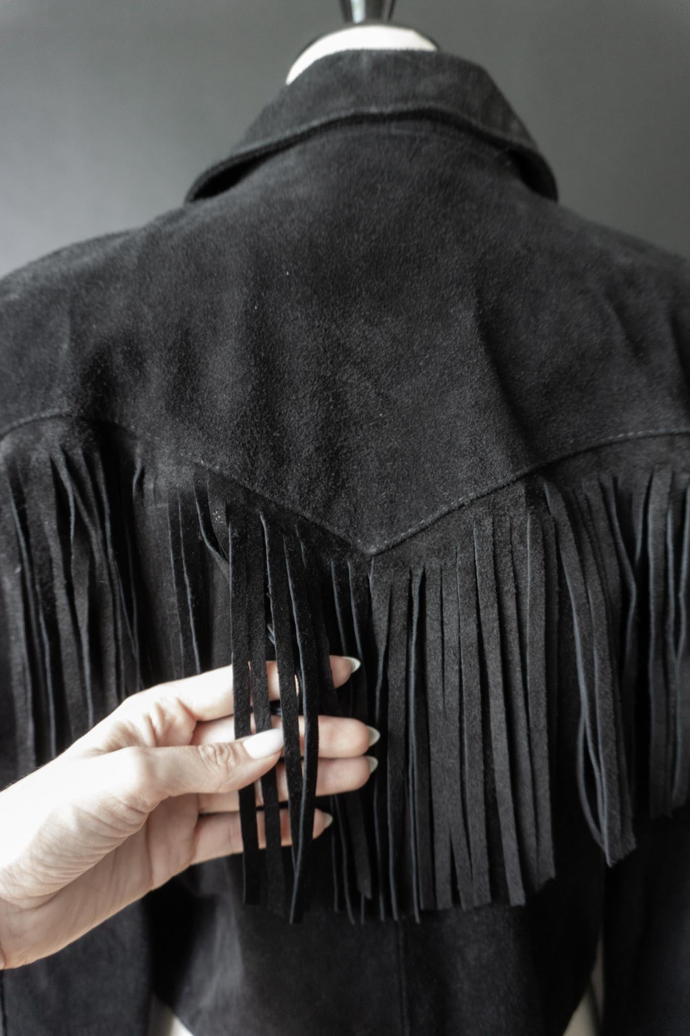 Vintage Wildlederjacke mit Fransen | Western trifft Gothic, S–M