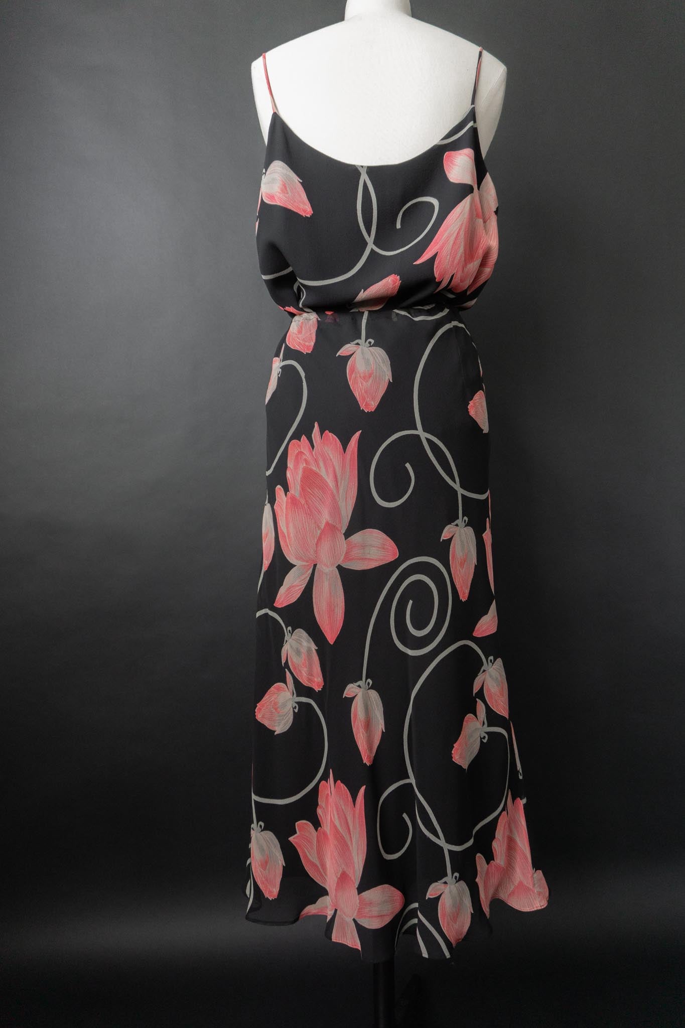 Vintage 90s Set: Rock & Top, Pure Silk, dark flowers, M–XL