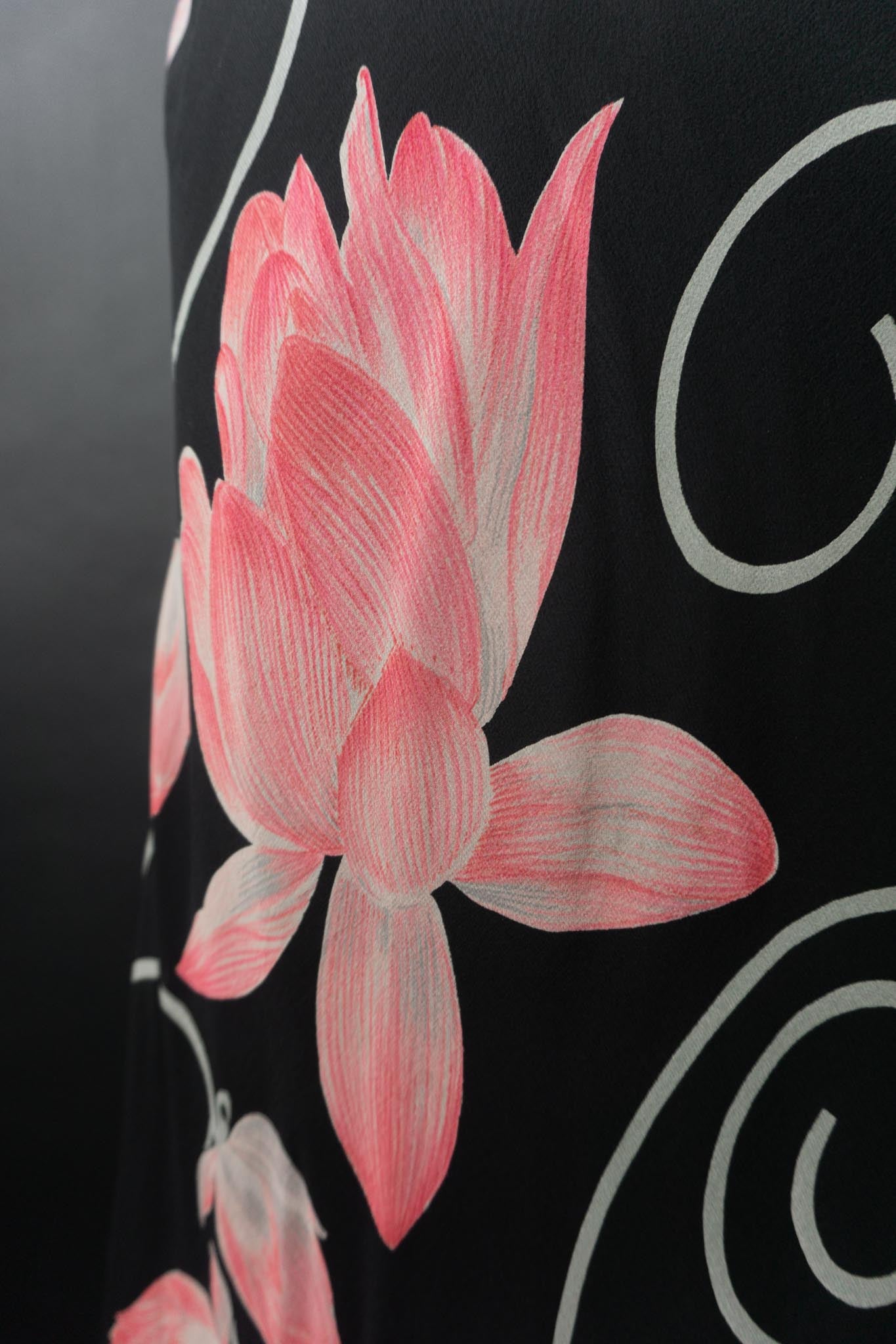 Vintage 90s Set: Rock & Top, Pure Silk, dark flowers, M–XL