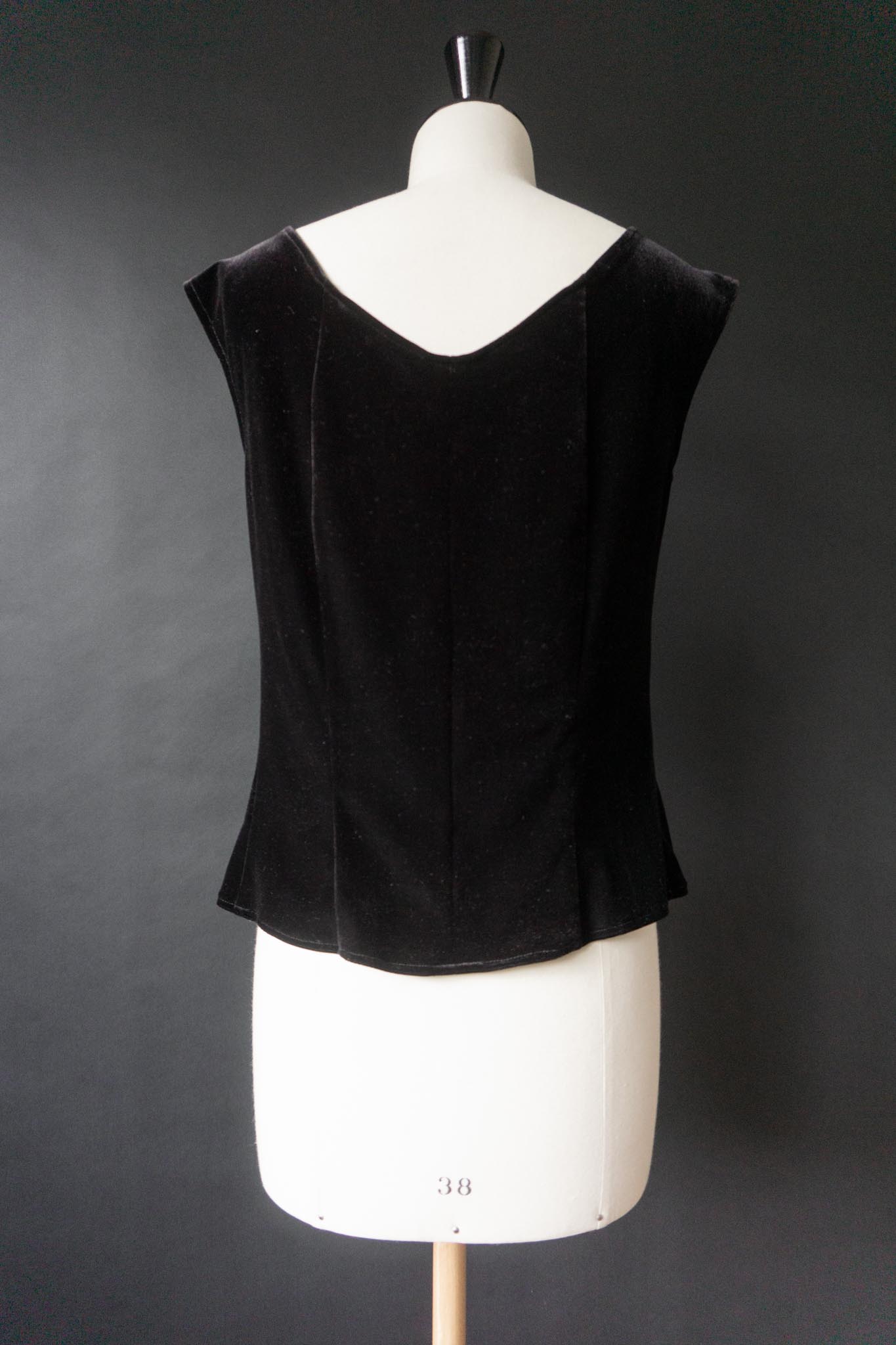 Vintage Samt-Top mit Perlendetails, Schwarz, S–M