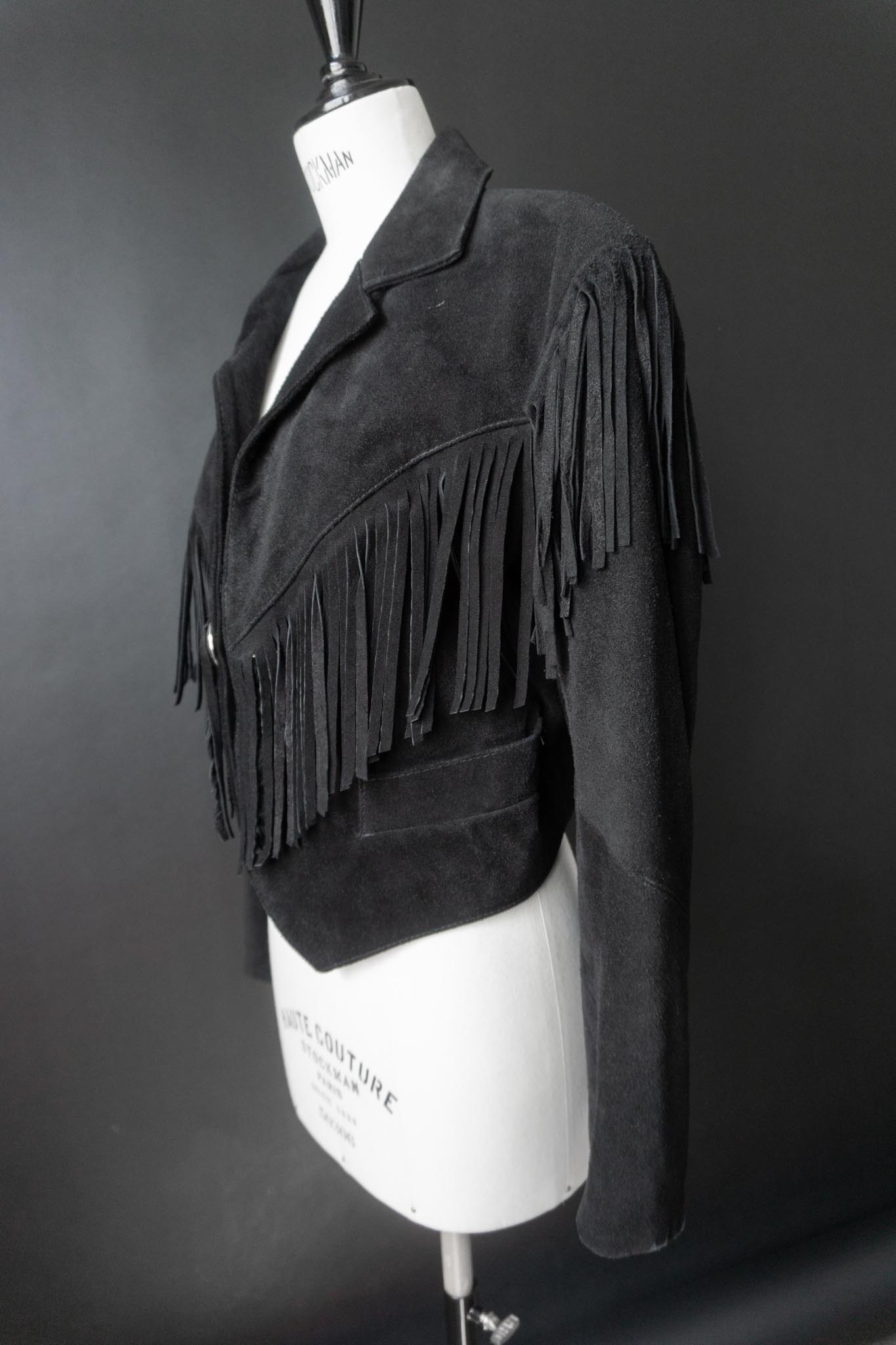 Vintage Wildlederjacke mit Fransen | Western trifft Gothic, S–M