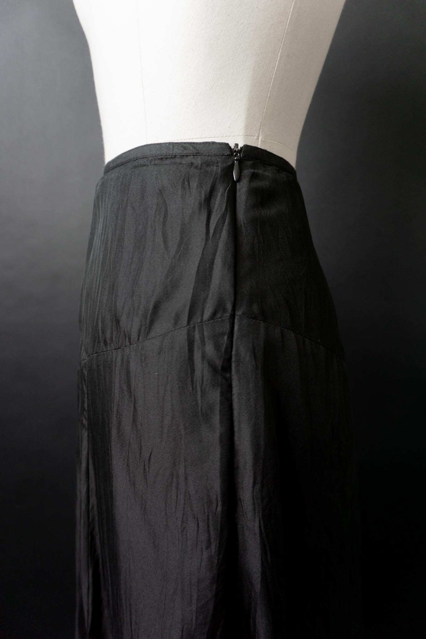 Vintage 90s Seidenrock Schwarz mit Spitze, L–XL