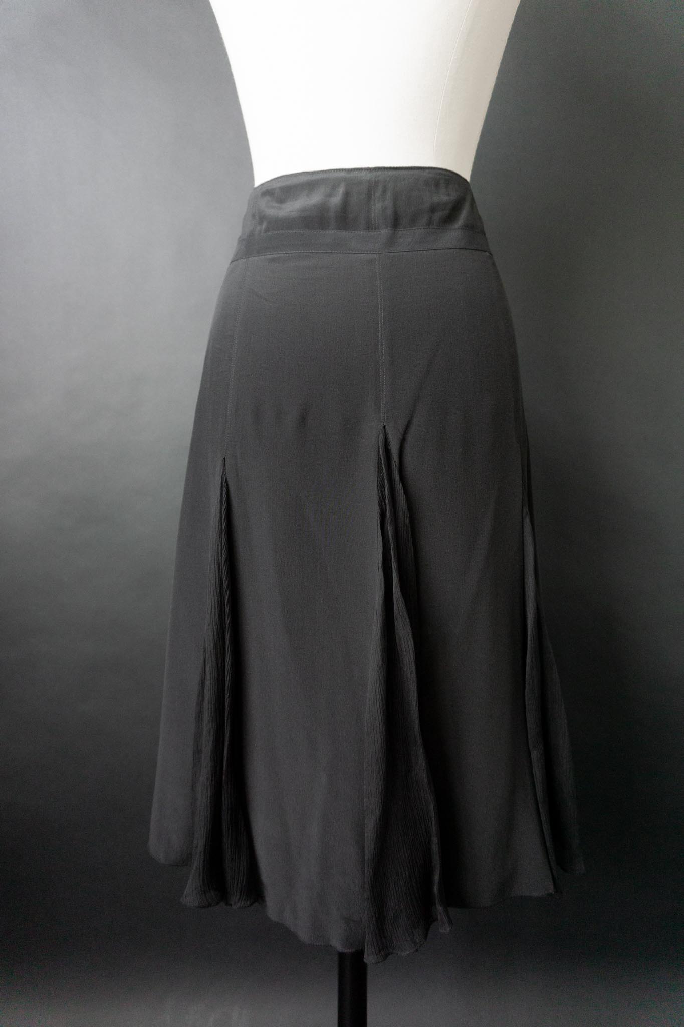 Vintage Seidenrock, Schwarz, Chiffon Einsätze, L–XL