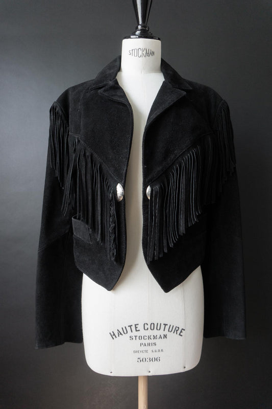 Vintage Wildlederjacke mit Fransen | Western trifft Gothic, S–M