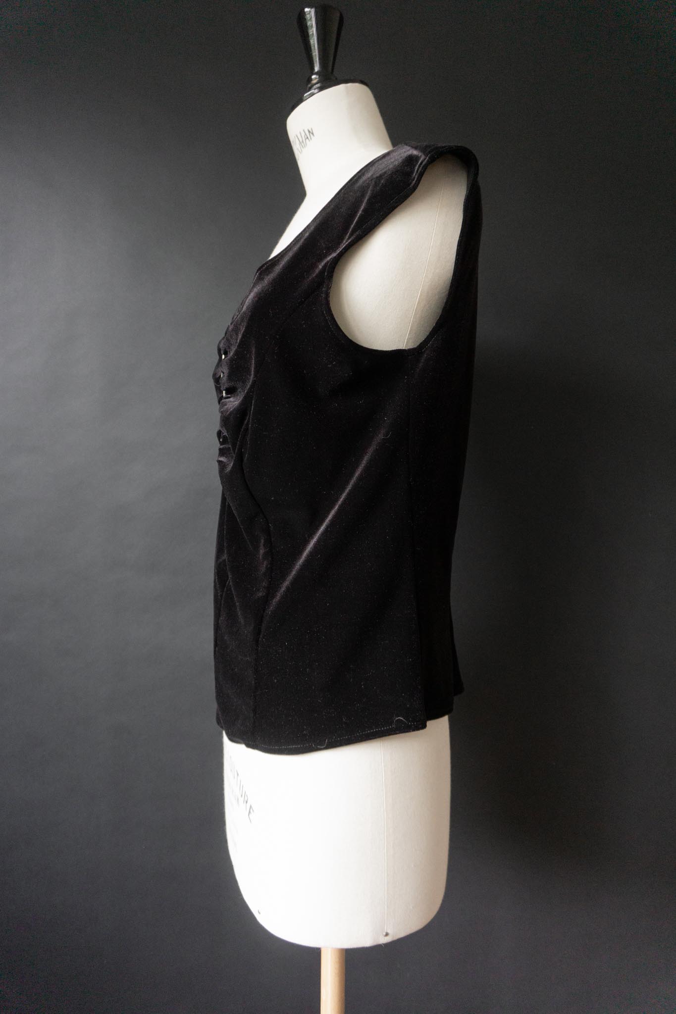 Vintage Samt-Top mit Perlendetails, Schwarz, S–M