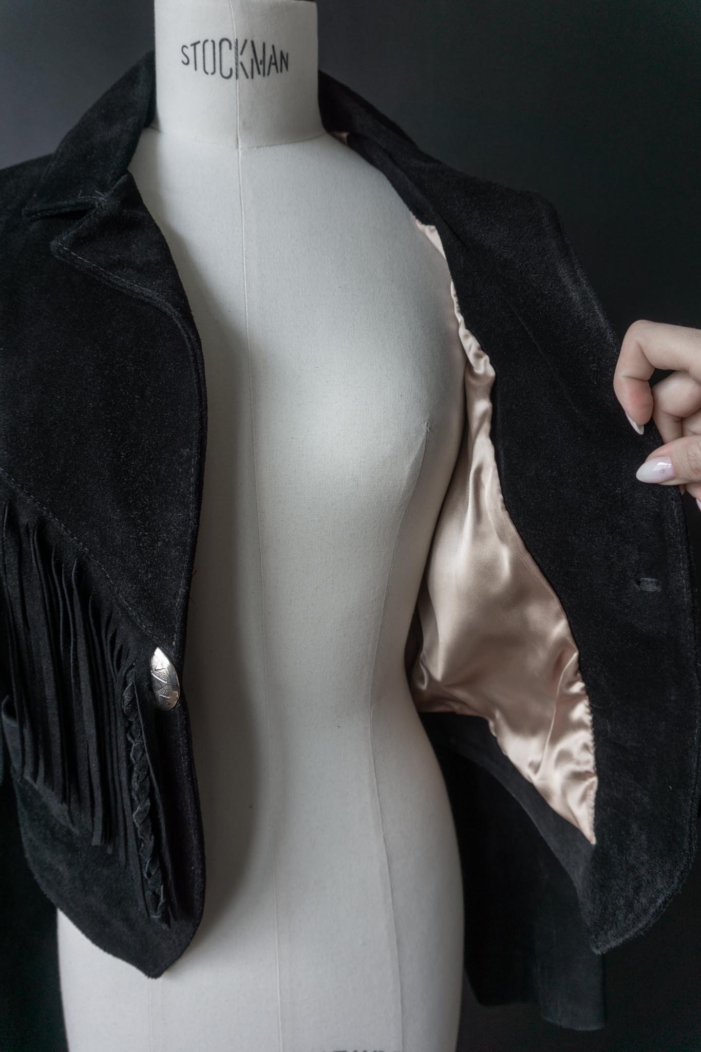 Vintage Wildlederjacke mit Fransen | Western trifft Gothic, S–M