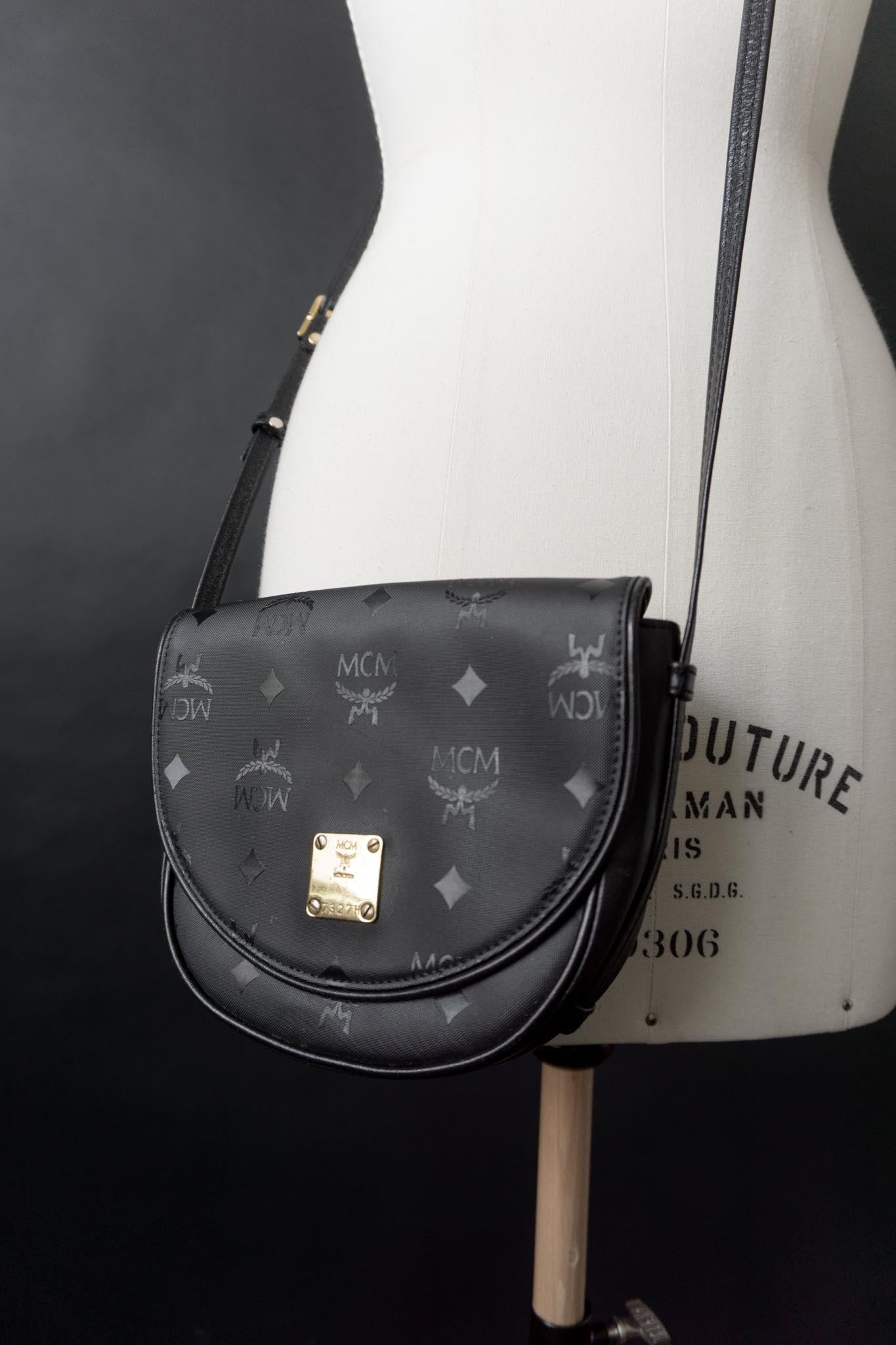 Vintage 80s MCM Crossbody Tasche Schwarz