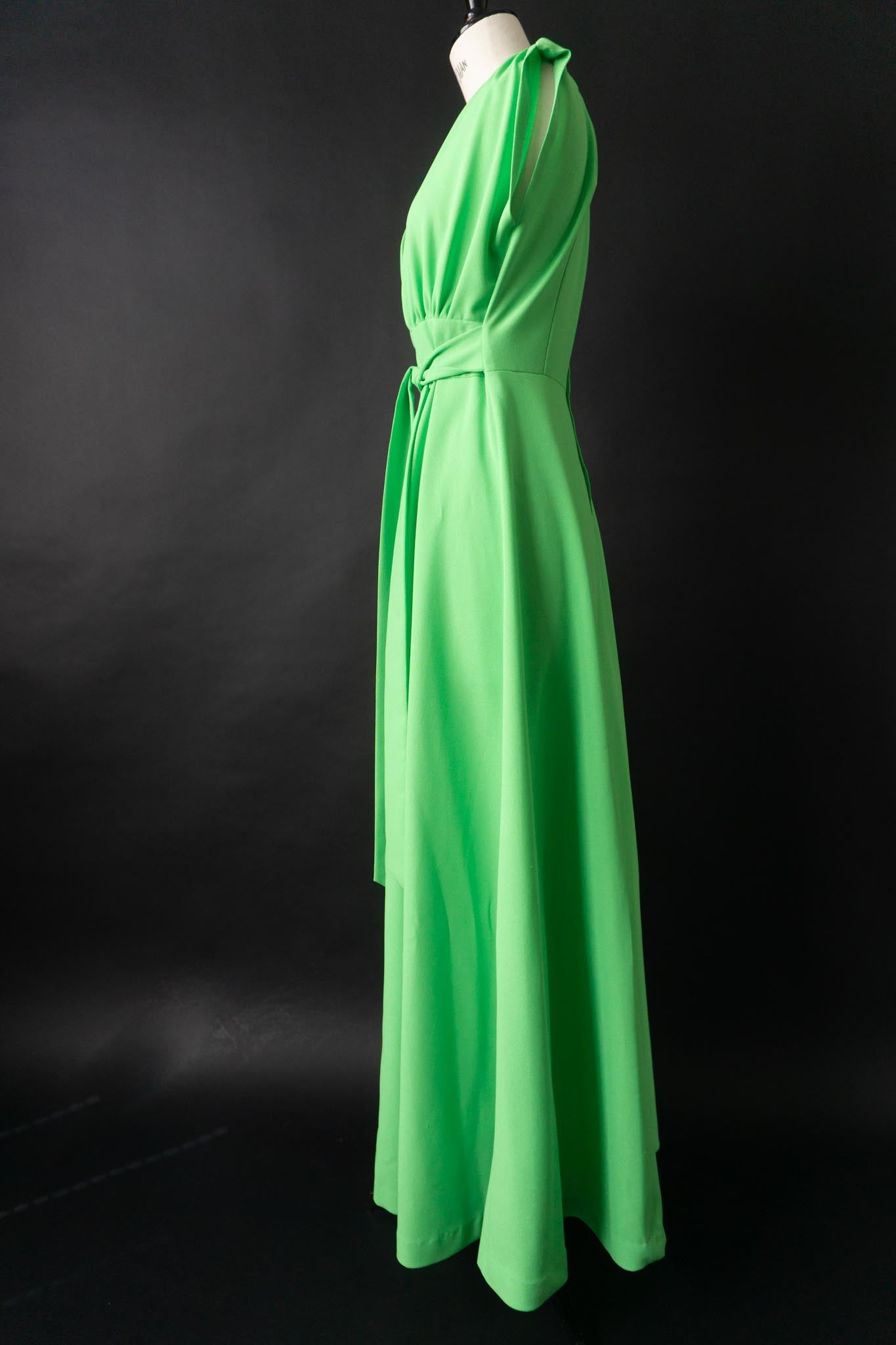 Vintage 70s Lorna Cooper for Felby Maxikleid in leuchtendem Grün, S–M