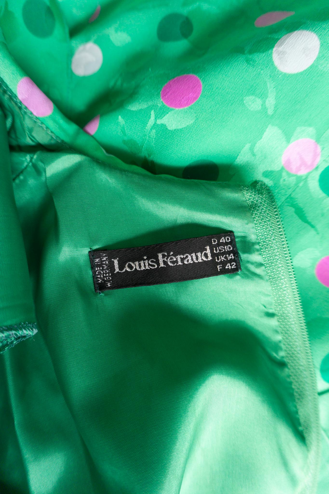 Vintage Louis Féraud 80s Jacquard Kleid mit Polka Dots, S–M
