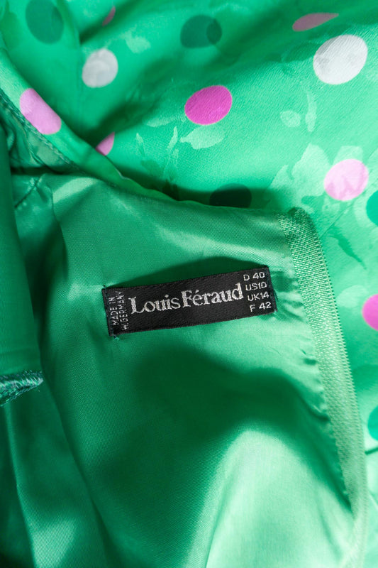 Vintage Louis Féraud 80s Jacquard Kleid mit Polka Dots, S–M
