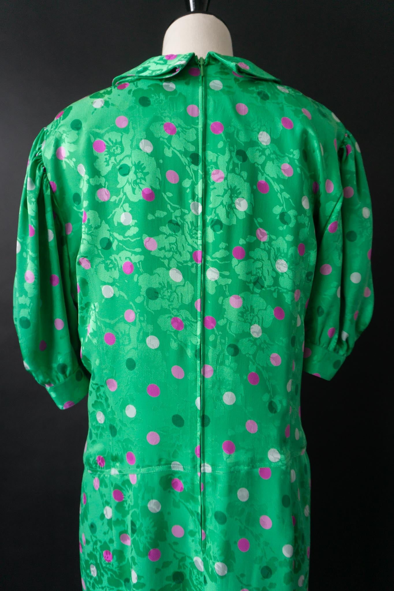 Vintage Louis Féraud 80s Jacquard Kleid mit Polka Dots, S–M