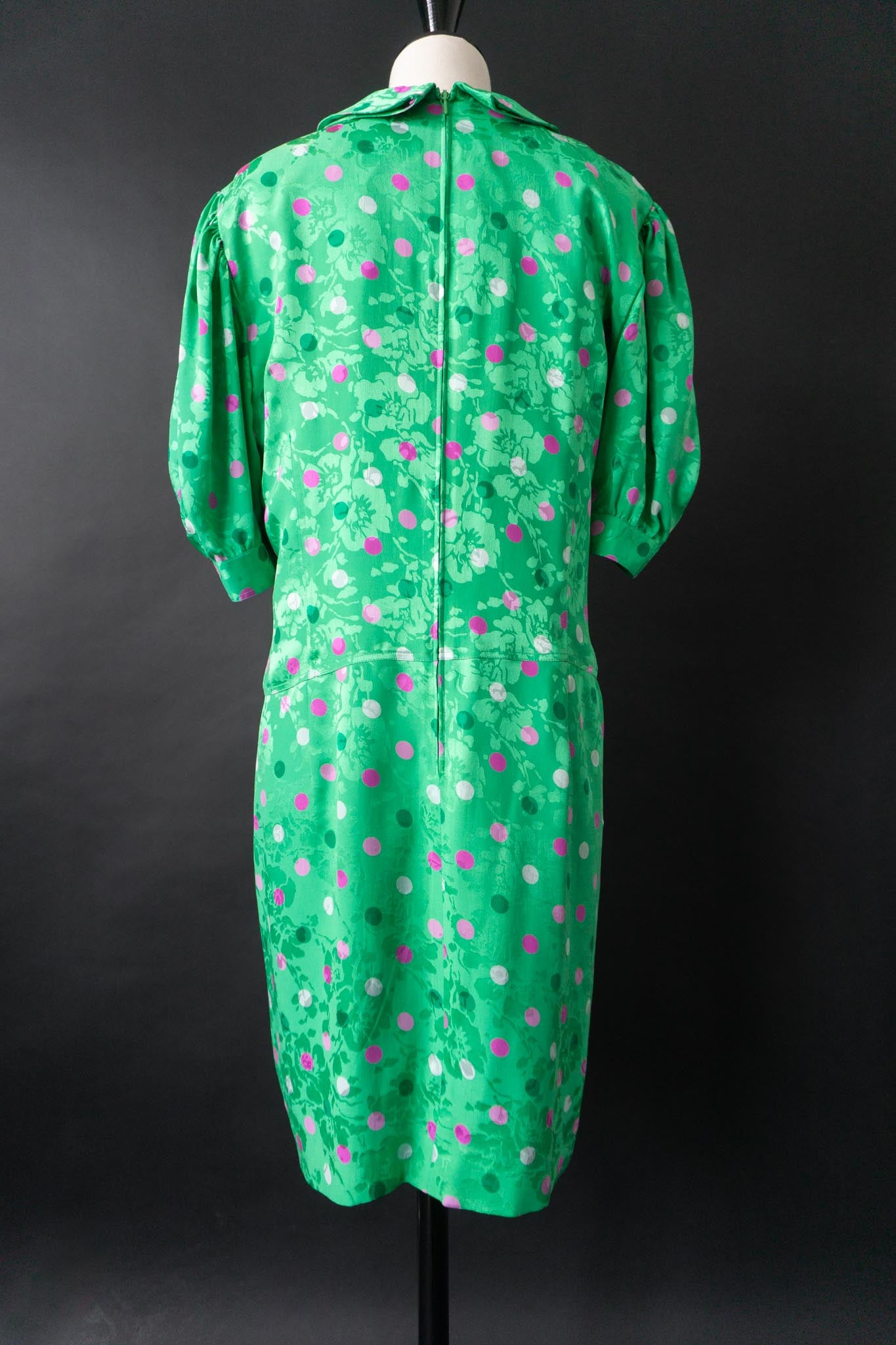 Vintage Louis Féraud 80s Jacquard Kleid mit Polka Dots, S–M