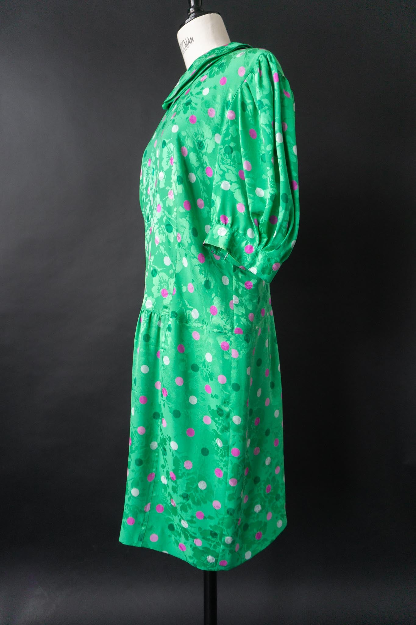 Vintage Louis Féraud 80s Jacquard Kleid mit Polka Dots, S–M