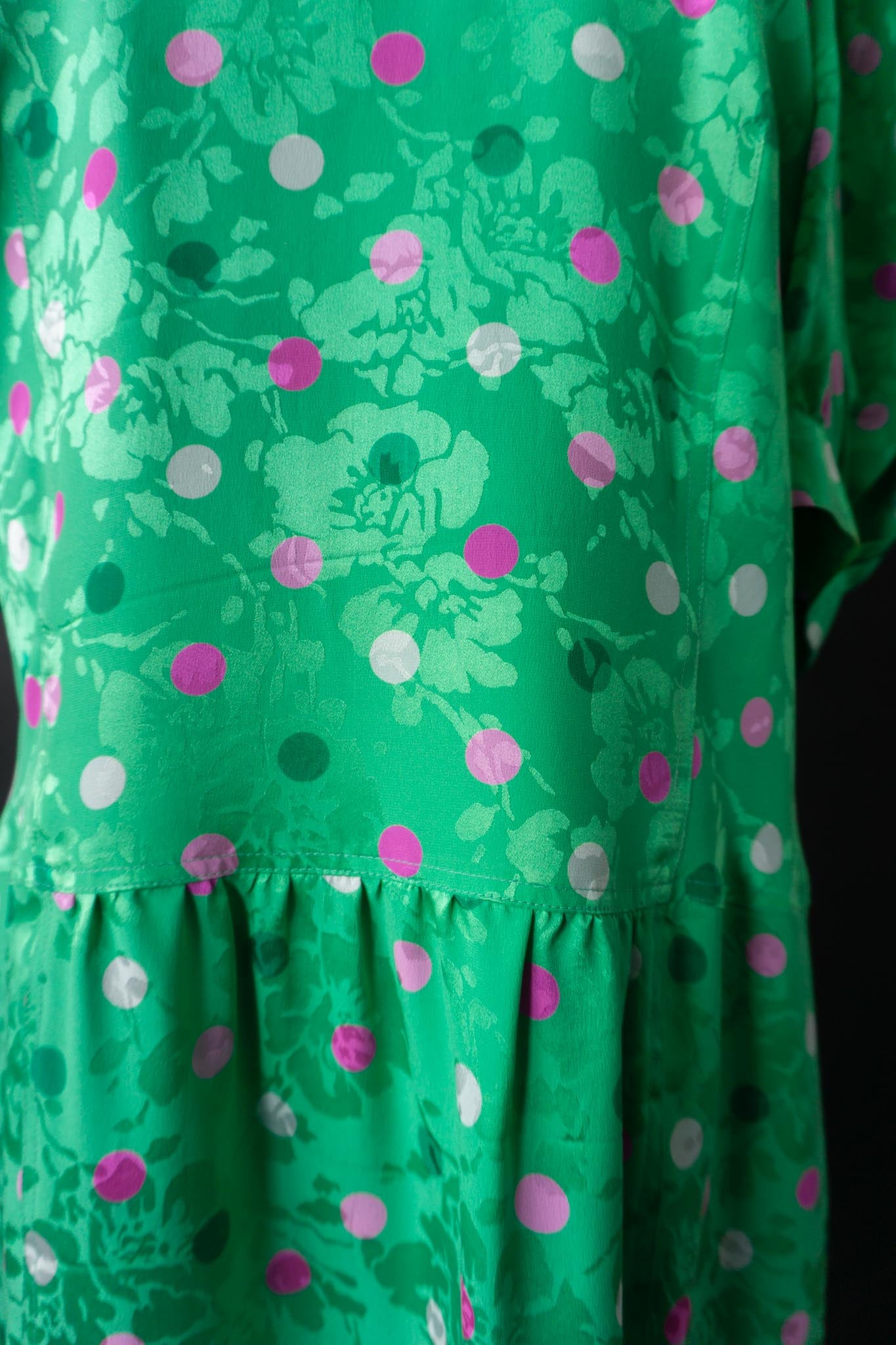Vintage Louis Féraud 80s Jacquard Kleid mit Polka Dots, S–M