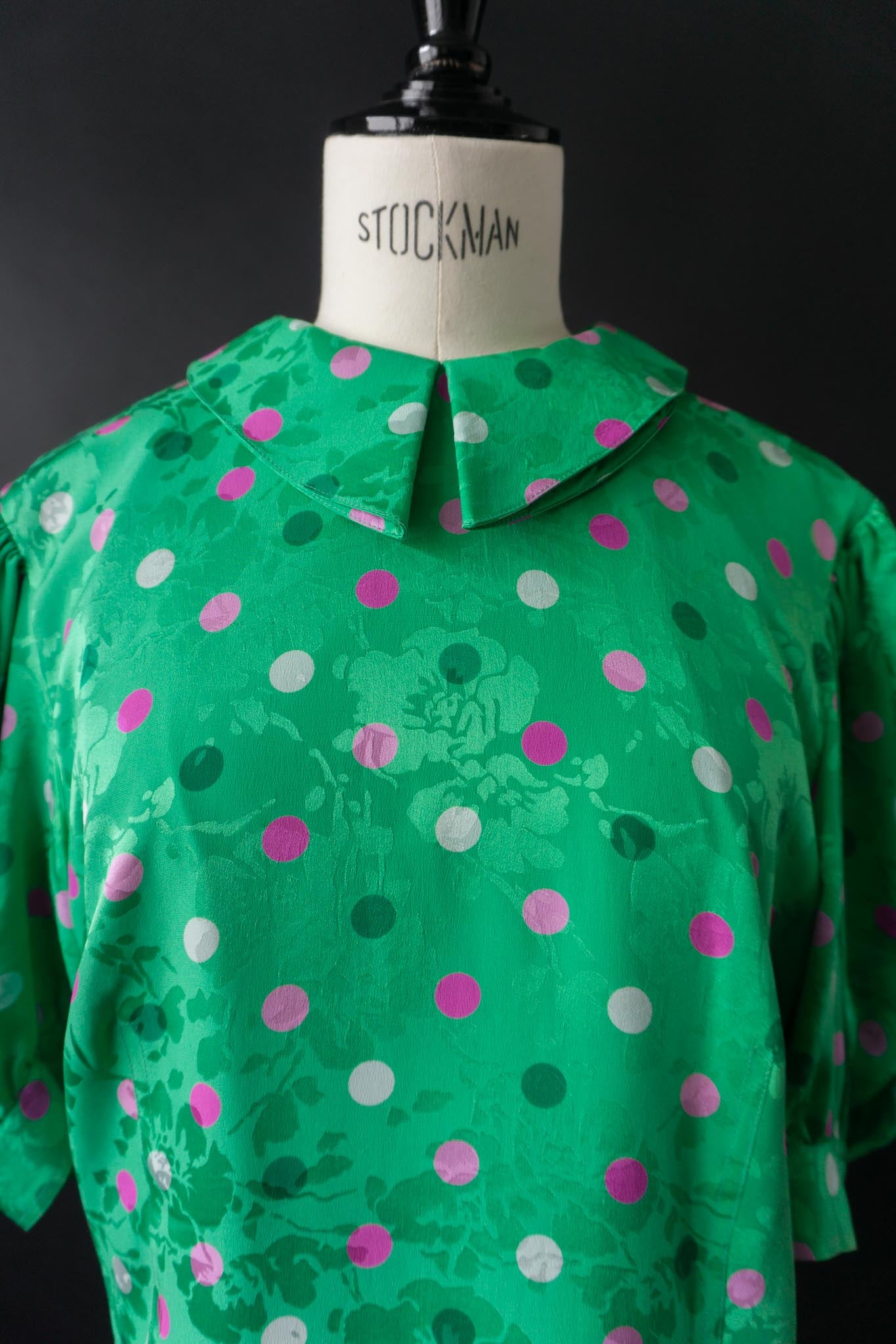 Vintage Louis Féraud 80s Jacquard Kleid mit Polka Dots, S–M