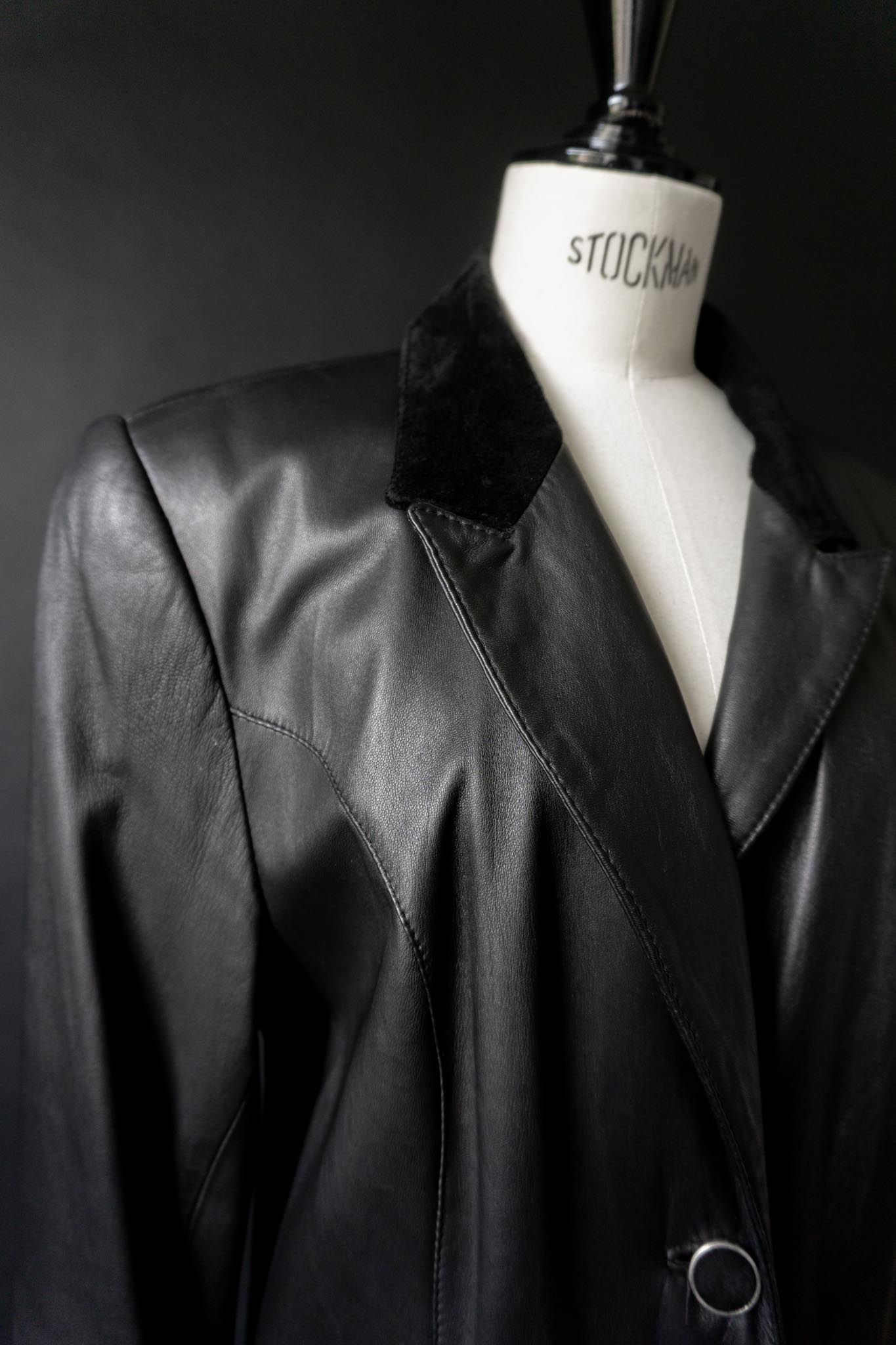 Vintage 90s Vampire Maxi Ledermantel, Velourslederdetails, S–M