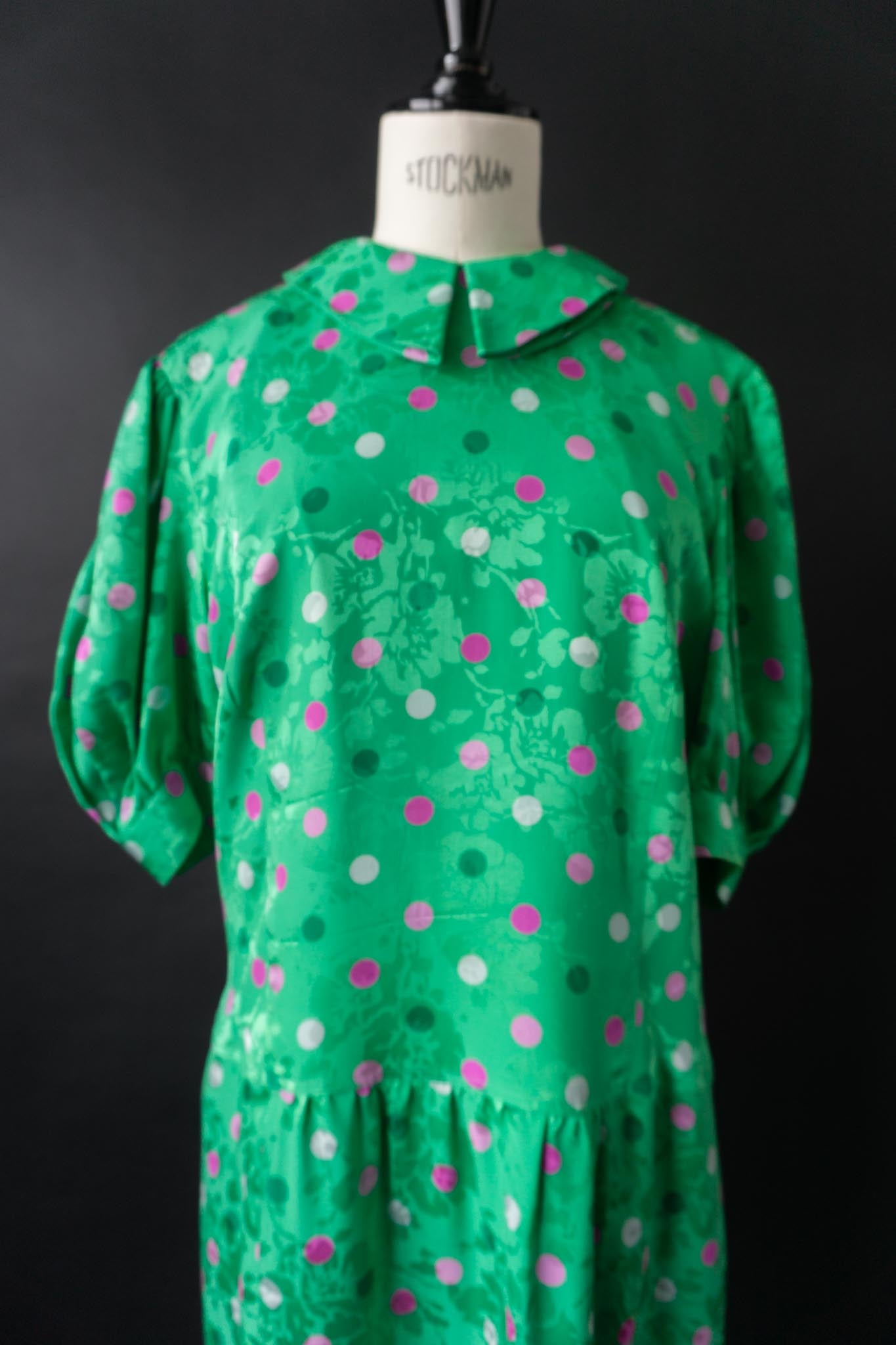 Vintage Louis Féraud 80s Jacquard Kleid mit Polka Dots, S–M