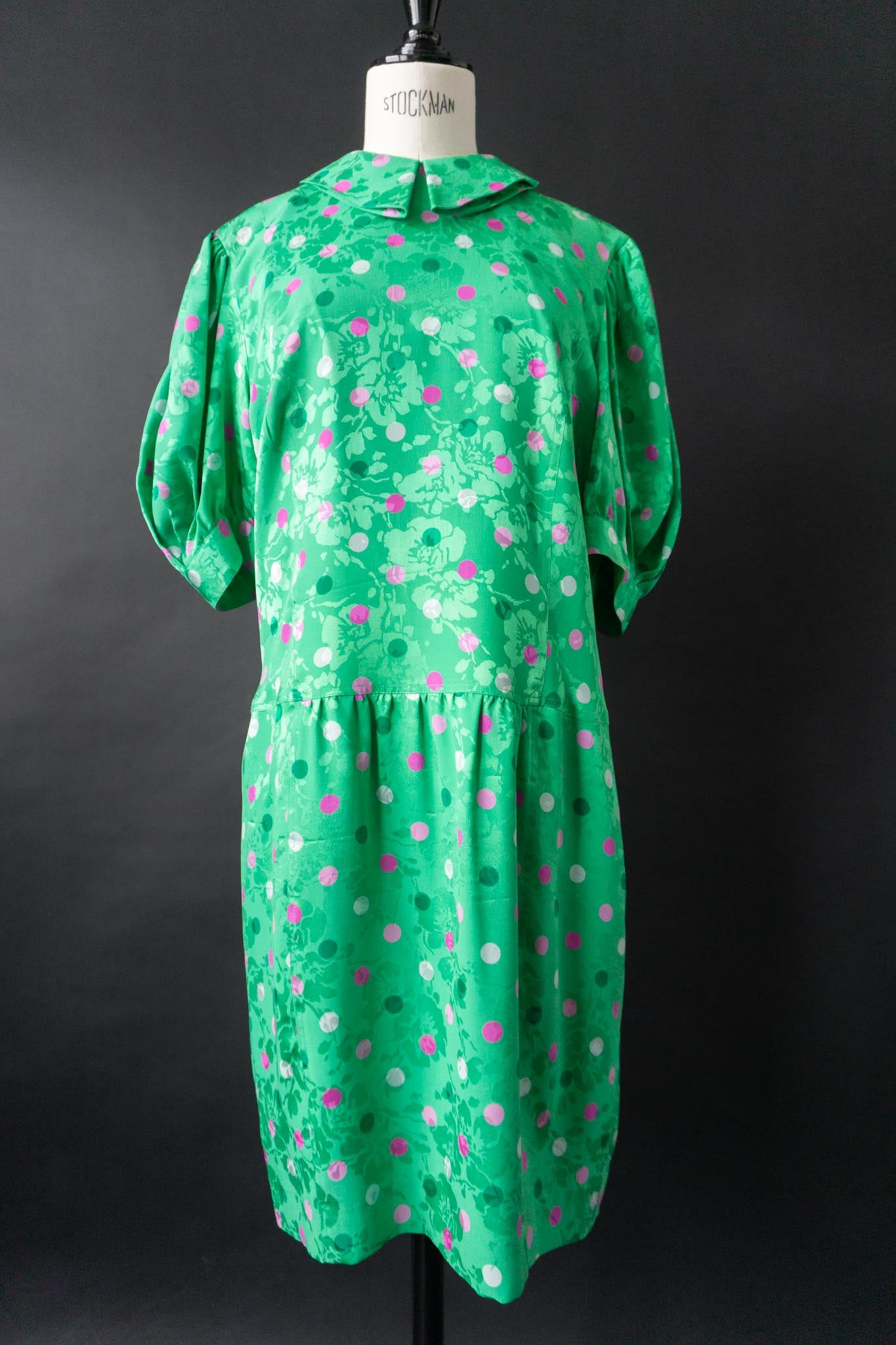 Vintage Louis Féraud 80s Jacquard Kleid mit Polka Dots, S–M