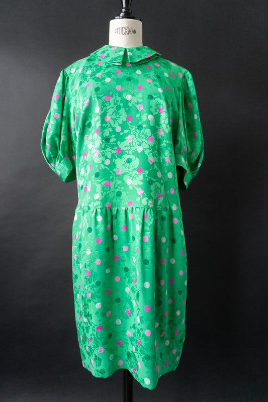 Vintage Louis Féraud 80s Jacquard Kleid mit Polka Dots, S–M