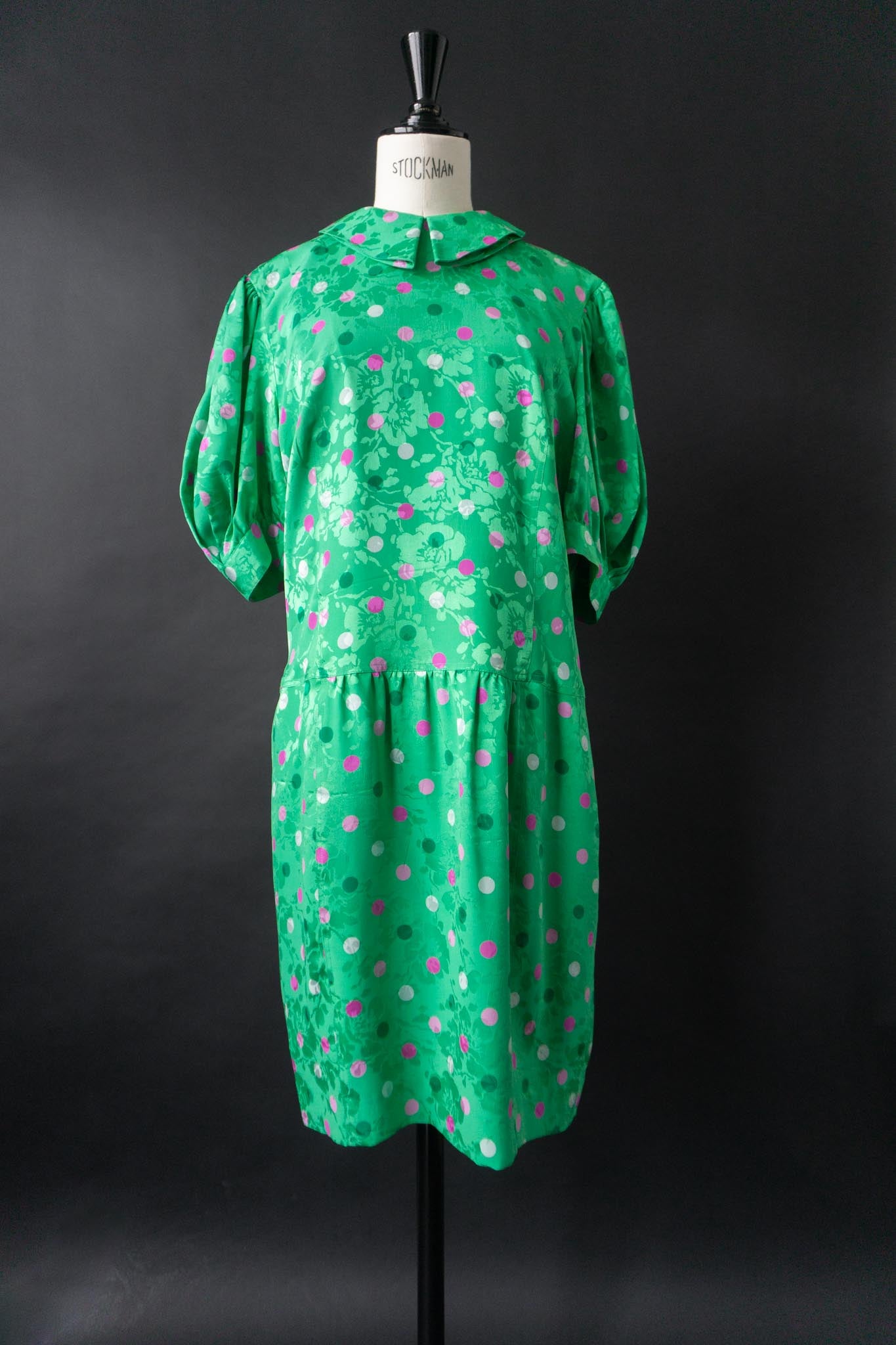 Vintage Louis Féraud 80s Jacquard Kleid mit Polka Dots, S–M