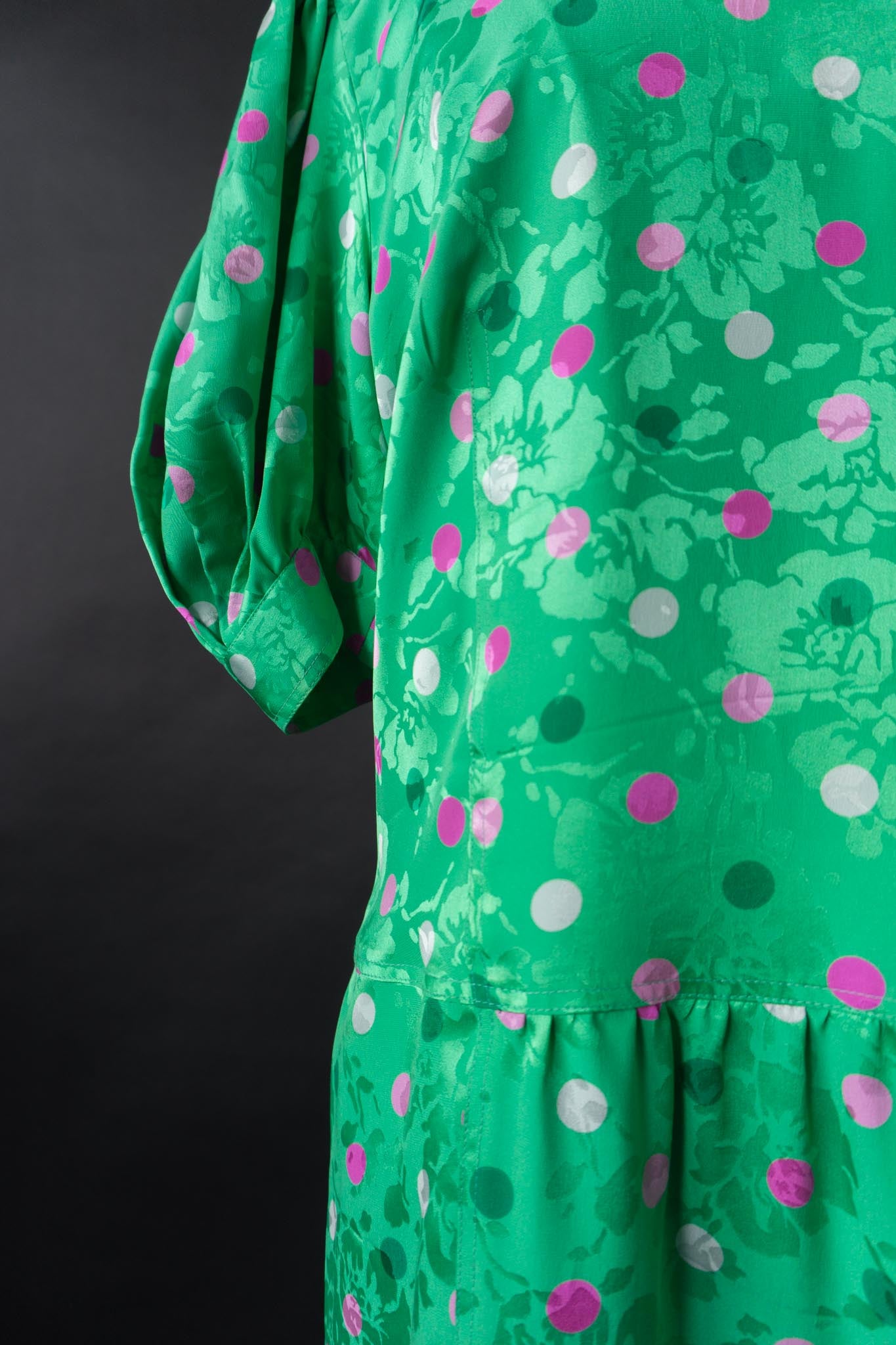 Vintage Louis Féraud 80s Jacquard Kleid mit Polka Dots, S–M